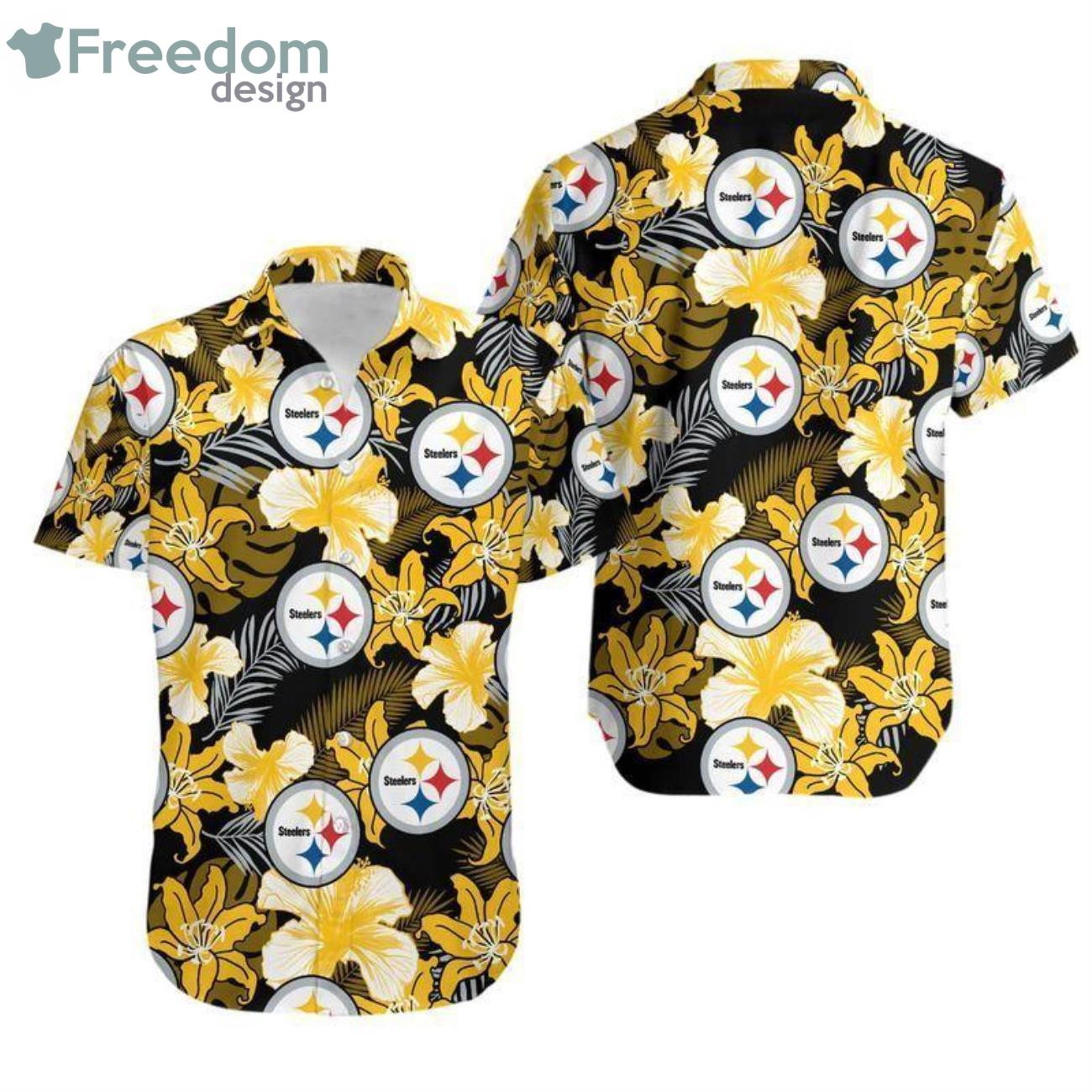 Pittsburgh Steelers Aloha Flower Hawaiian Shirt Product Photo 1