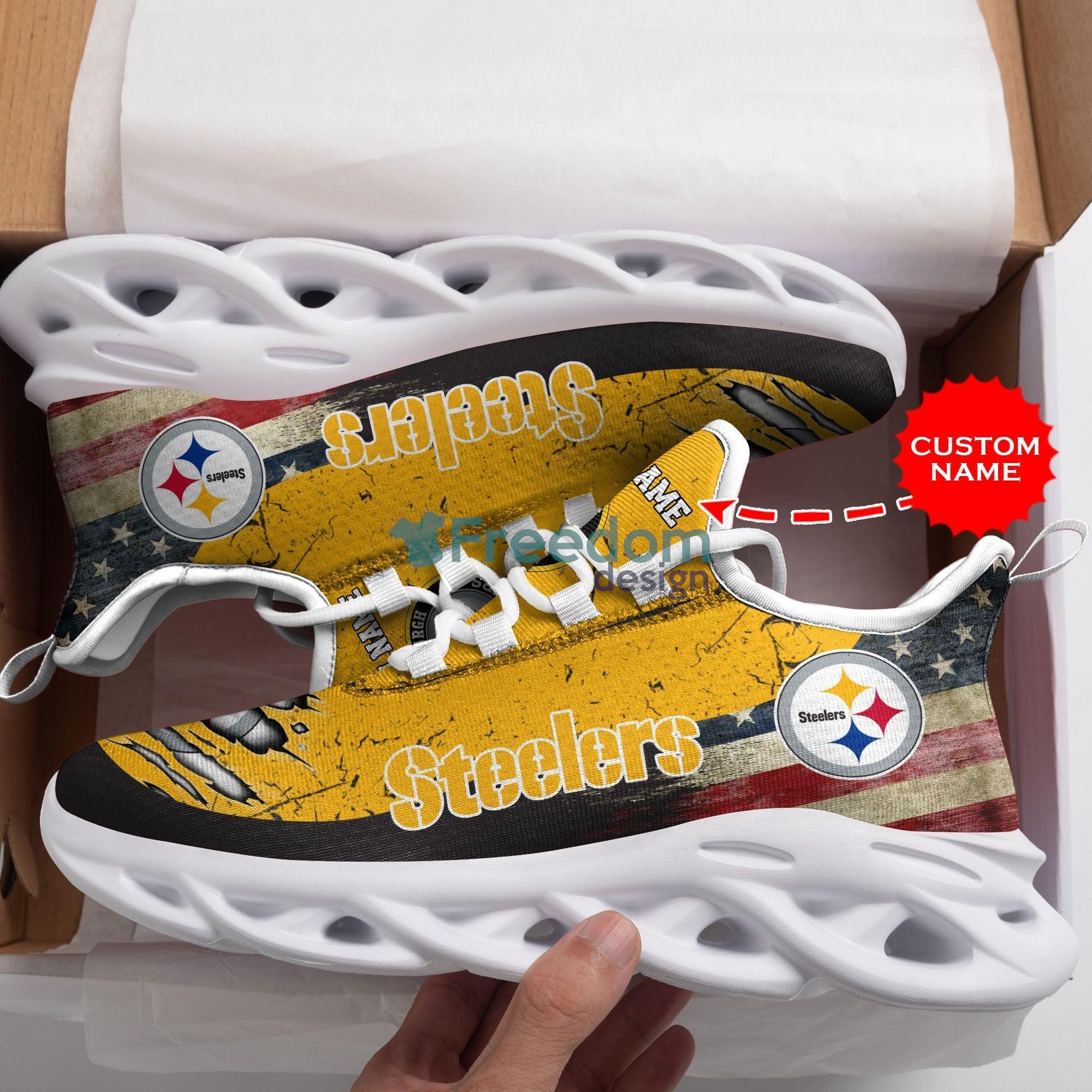 Pittsburgh Steelers Personalized Name American Flag Air Max Soul Snesker Running Shoes Product Photo 1