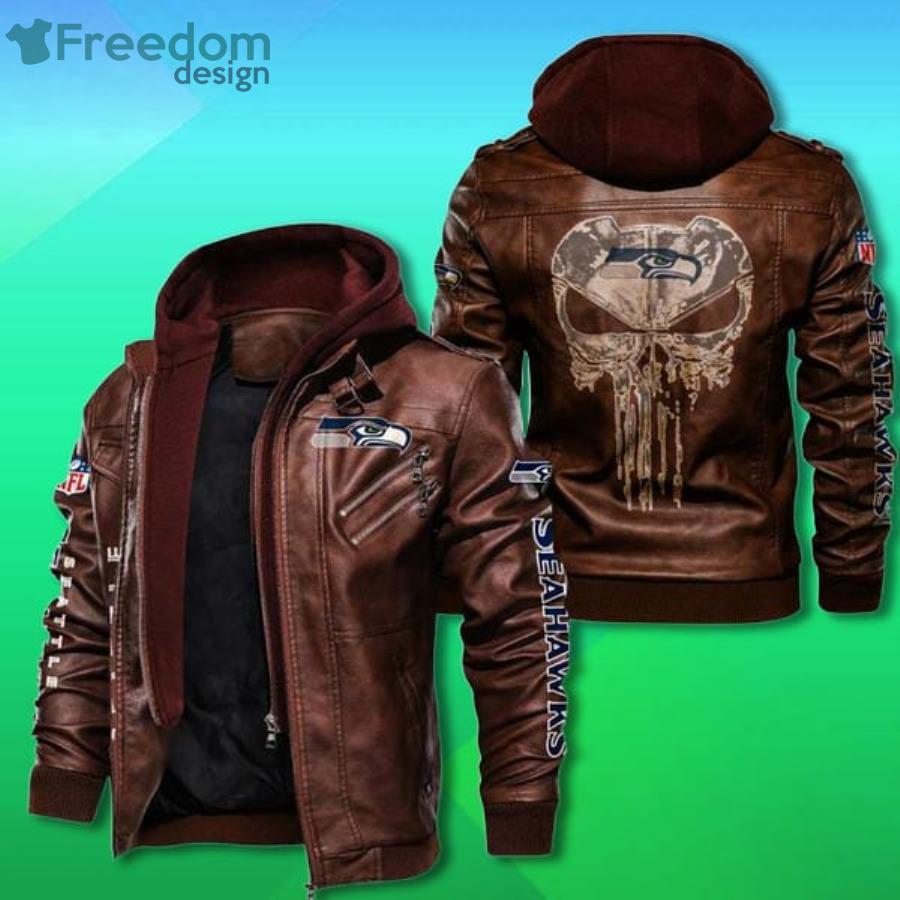 NFL Seattle Seahawks Design 7 Logo Black And Brown Leather Jacket For Fans  - Freedomdesign