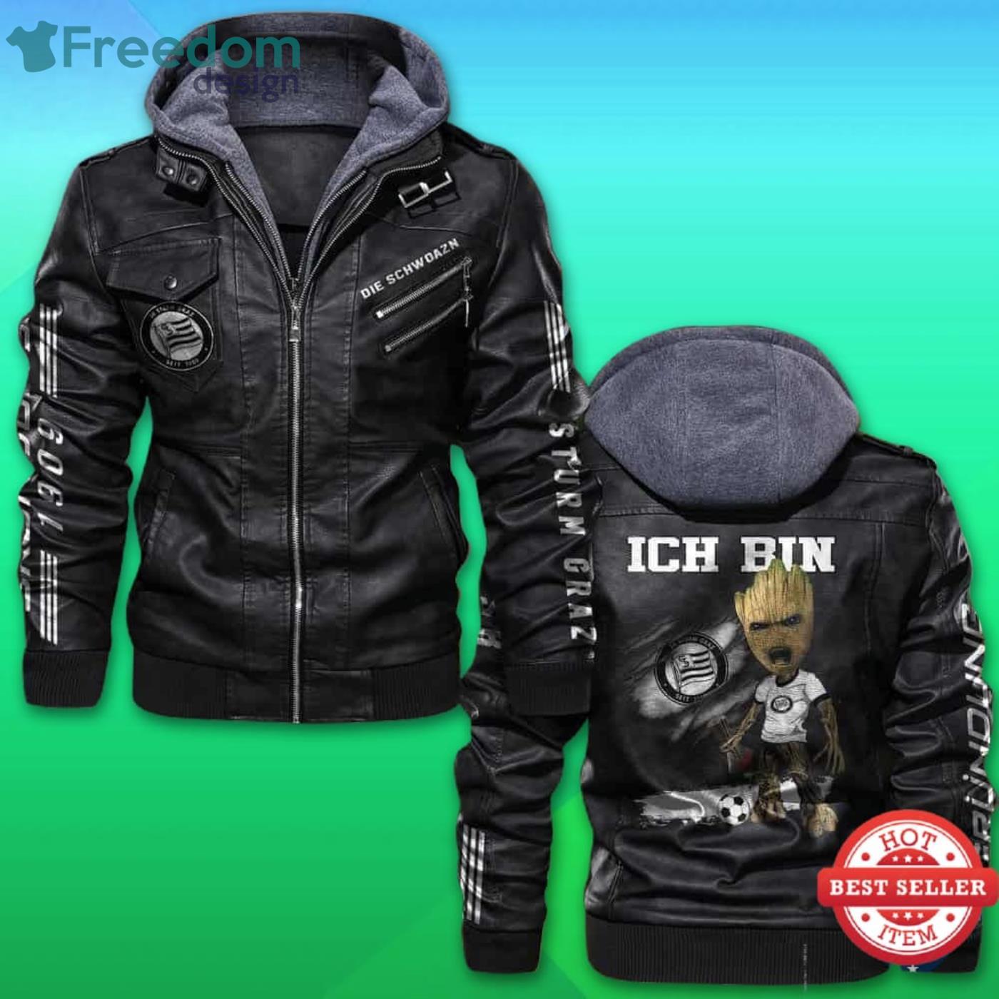 Sk Sturm Graz Fc Baby Groot Lederjacke Mit Kapuze Product Photo 1 Sk Sturm Graz Fc Baby Groot Lederjacke Mit Kapuze Product Photo 1