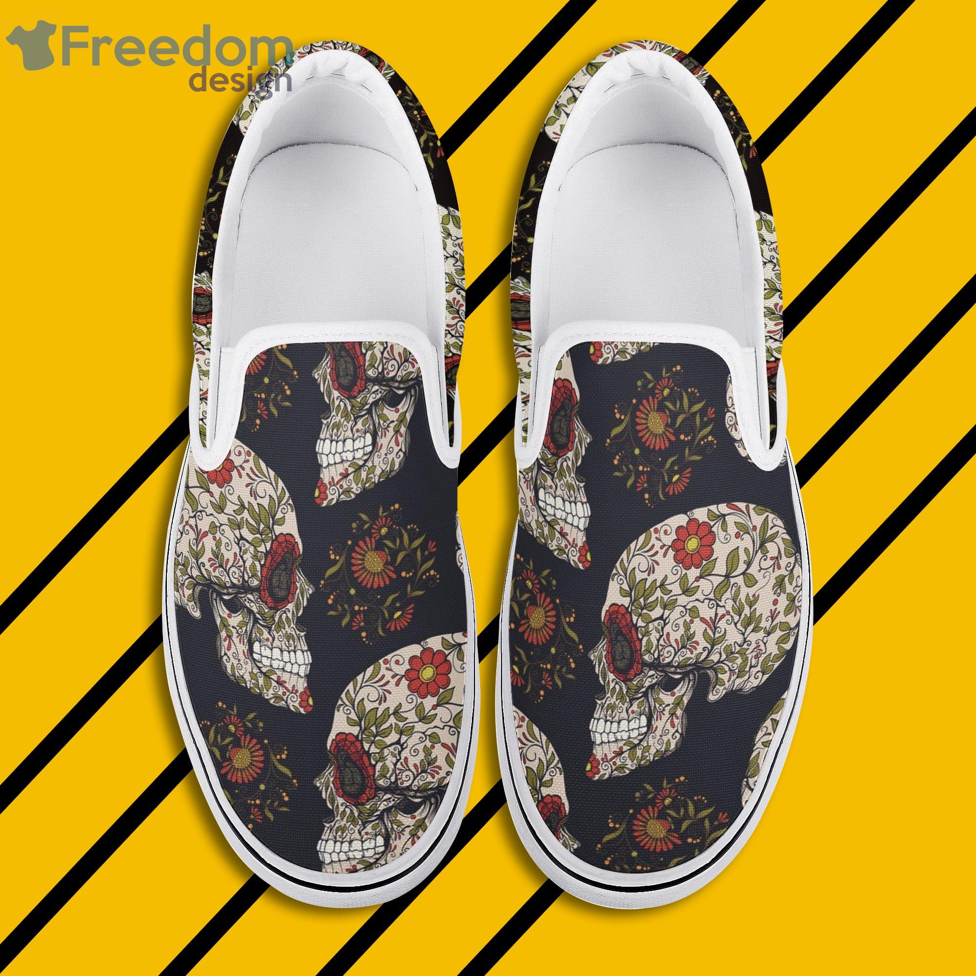 Skull And Floral Pattern Slip On Shoes For Men And Women Product Photo 1