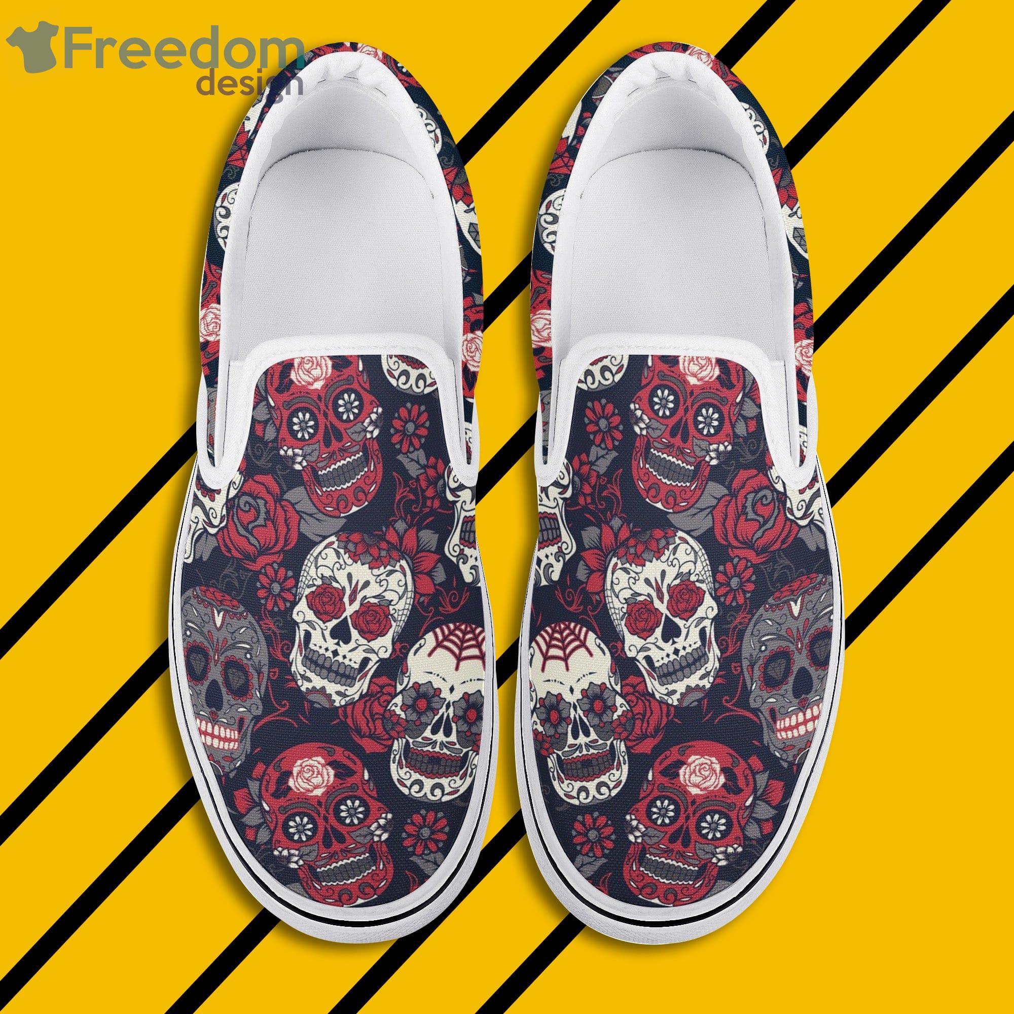 Skull And Flowers Pattern Slip On Shoes For Men And Women Product Photo 1