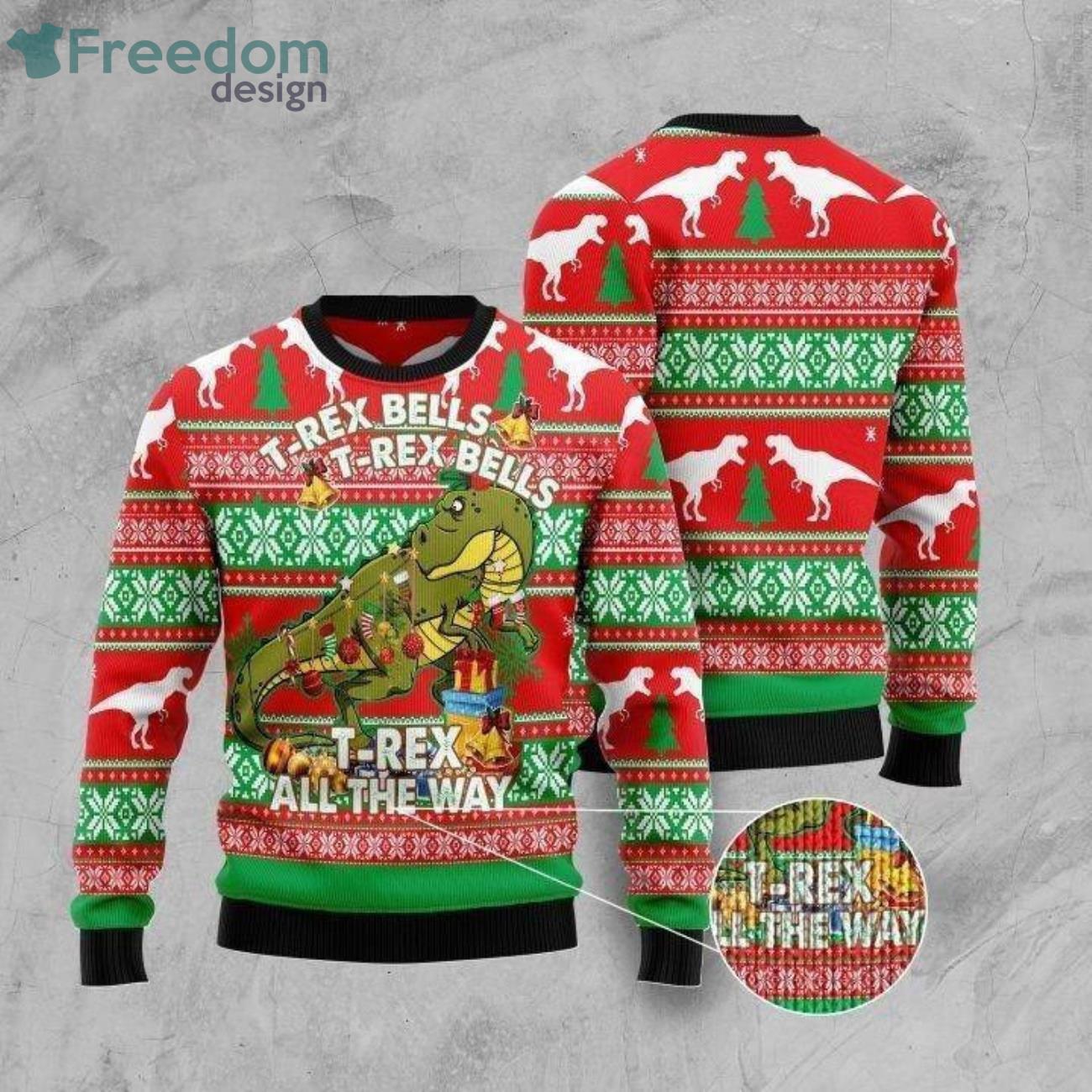 T-Rex All The Way Ugly Christmas Sweater Product Photo 1