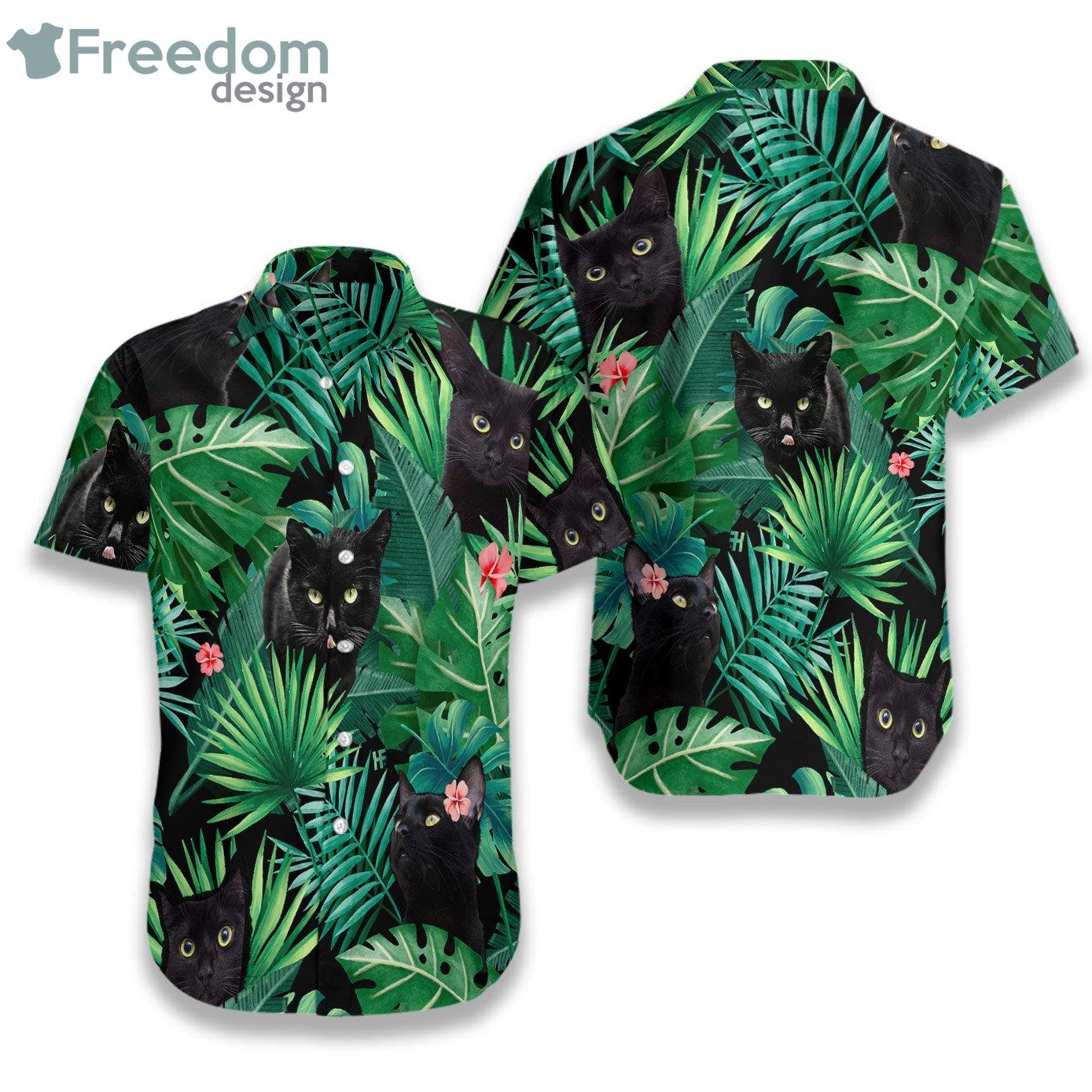 Tropical Black Cat Cat Lover Hawaiian Shirt For Men And Women Product Photo 1