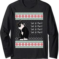 Ugly Christmas Sweater Let it Purr Tuxedo Cat T Shirt - AOP Sweater - Black