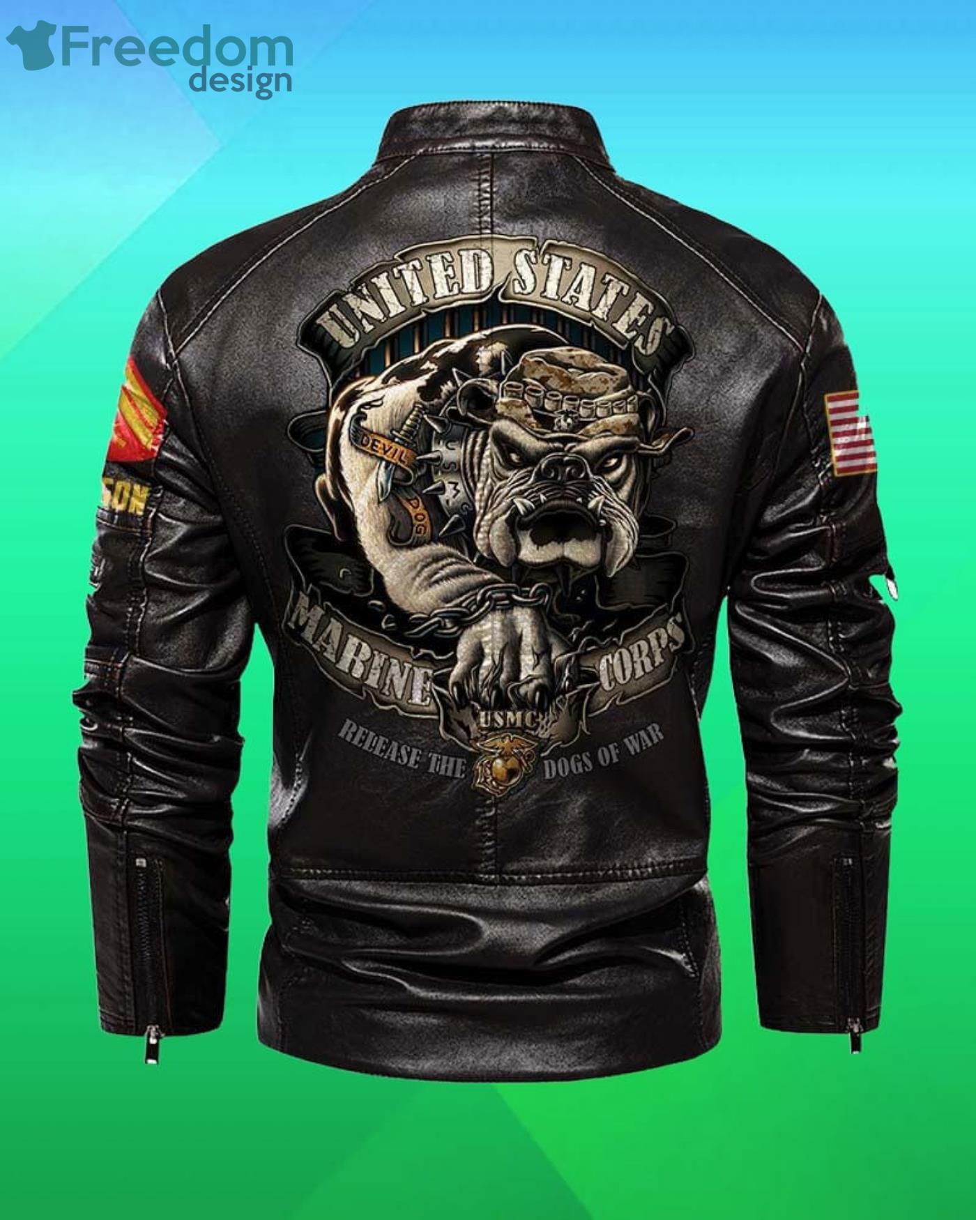 United States Marine Corps Release The Dog Of War Custom Name Motor Leather Jacket image United States Marine Corps Release The Dog Of War Custom Name Motor Leather Jacket Product Photo 2