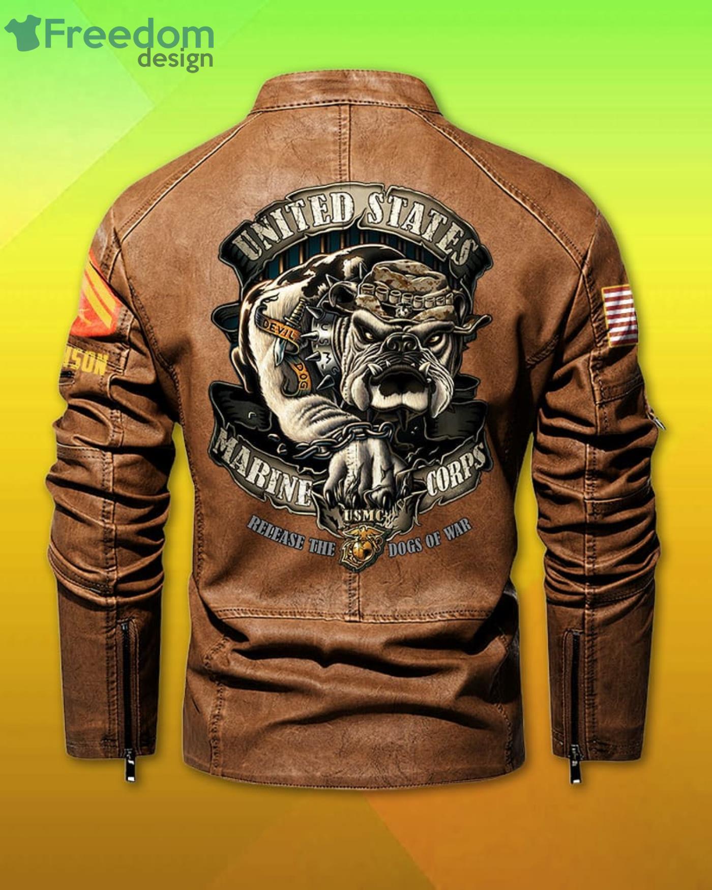 United States Marine Corps Release The Dog Of War Custom Name Motor Leather Jacket Product Photo 4 United States Marine Corps Release The Dog Of War Custom Name Motor Leather Jacket Product Photo 4