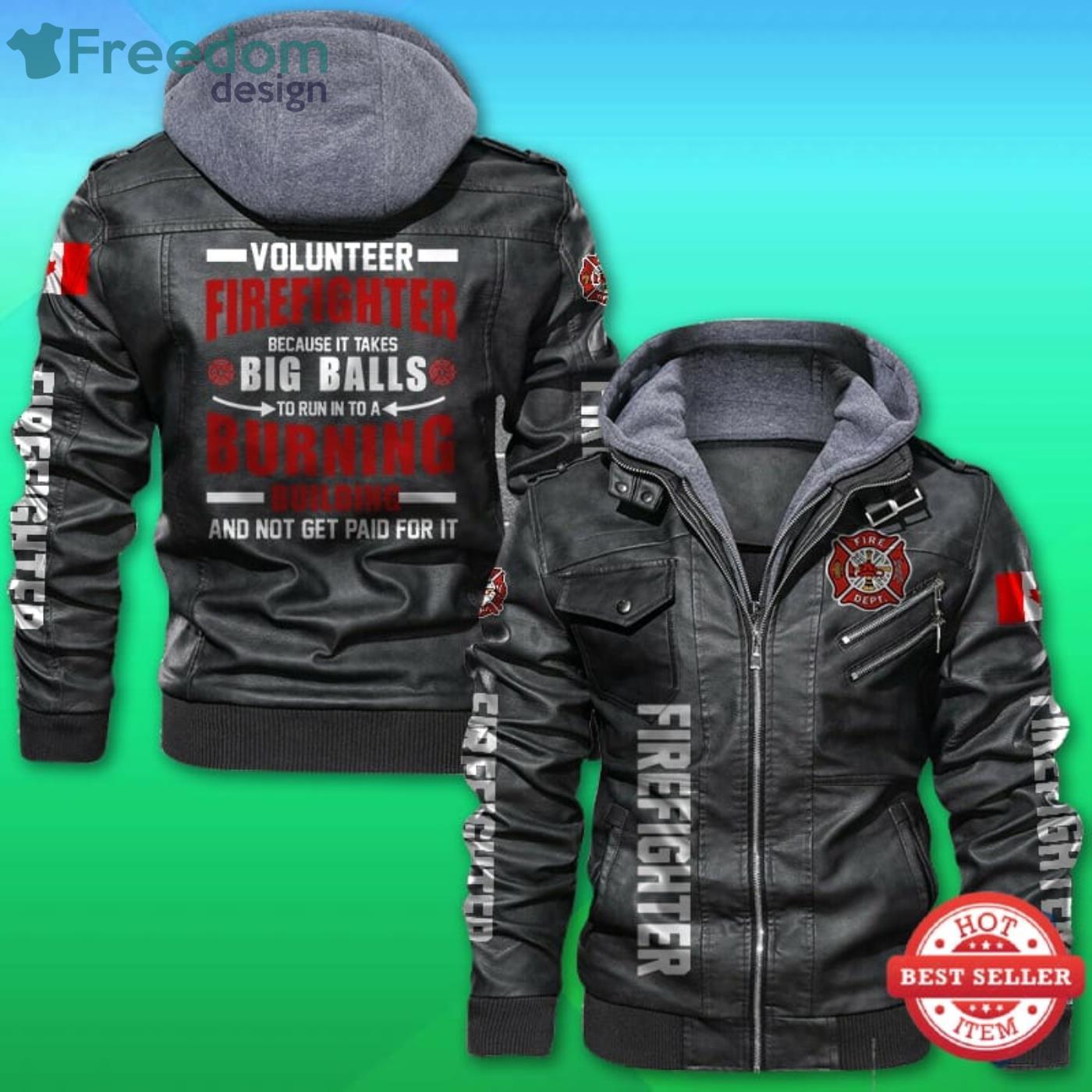 Volunteer Firefighter Because It Takes Big Balls Canadian Flag Leather Jacket Product Photo 1 Volunteer Firefighter Because It Takes Big Balls Canadian Flag Leather Jacket Product Photo 1