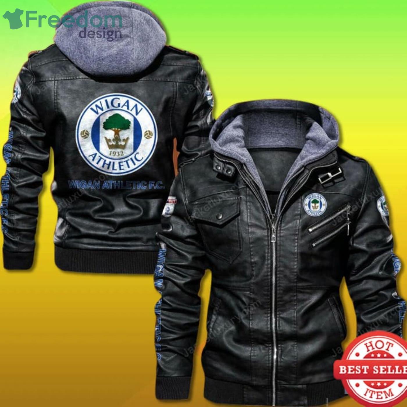 Wigan Athletic FC All Over Print Leather Jacket Product Photo 1 Wigan Athletic FC All Over Print Leather Jacket Product Photo 1