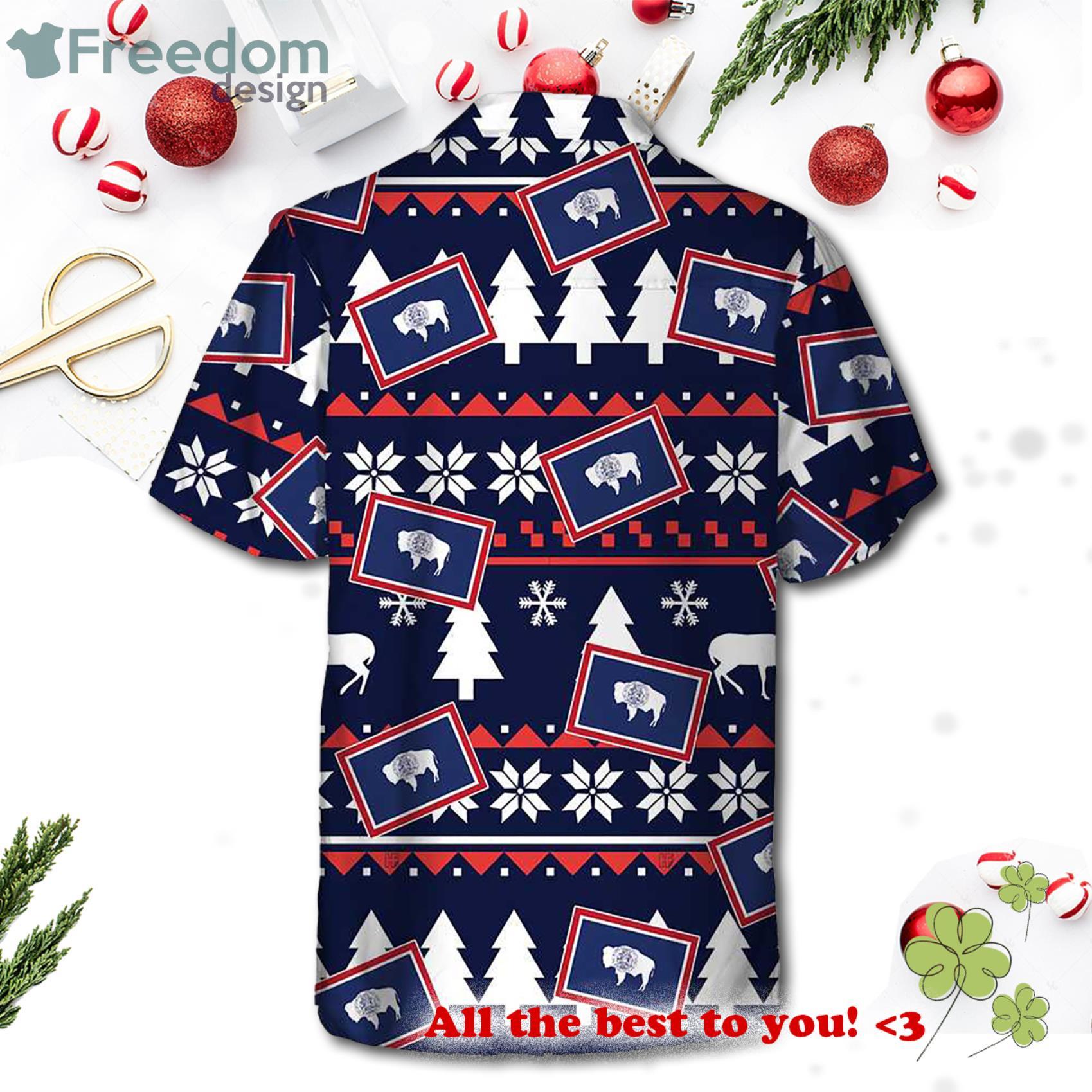 Wyoming Ugly Christmas Pattern Wyoming State Hawaiian Shirt image Wyoming Ugly Christmas Pattern Wyoming State Hawaiian Shirt Product Photo 2