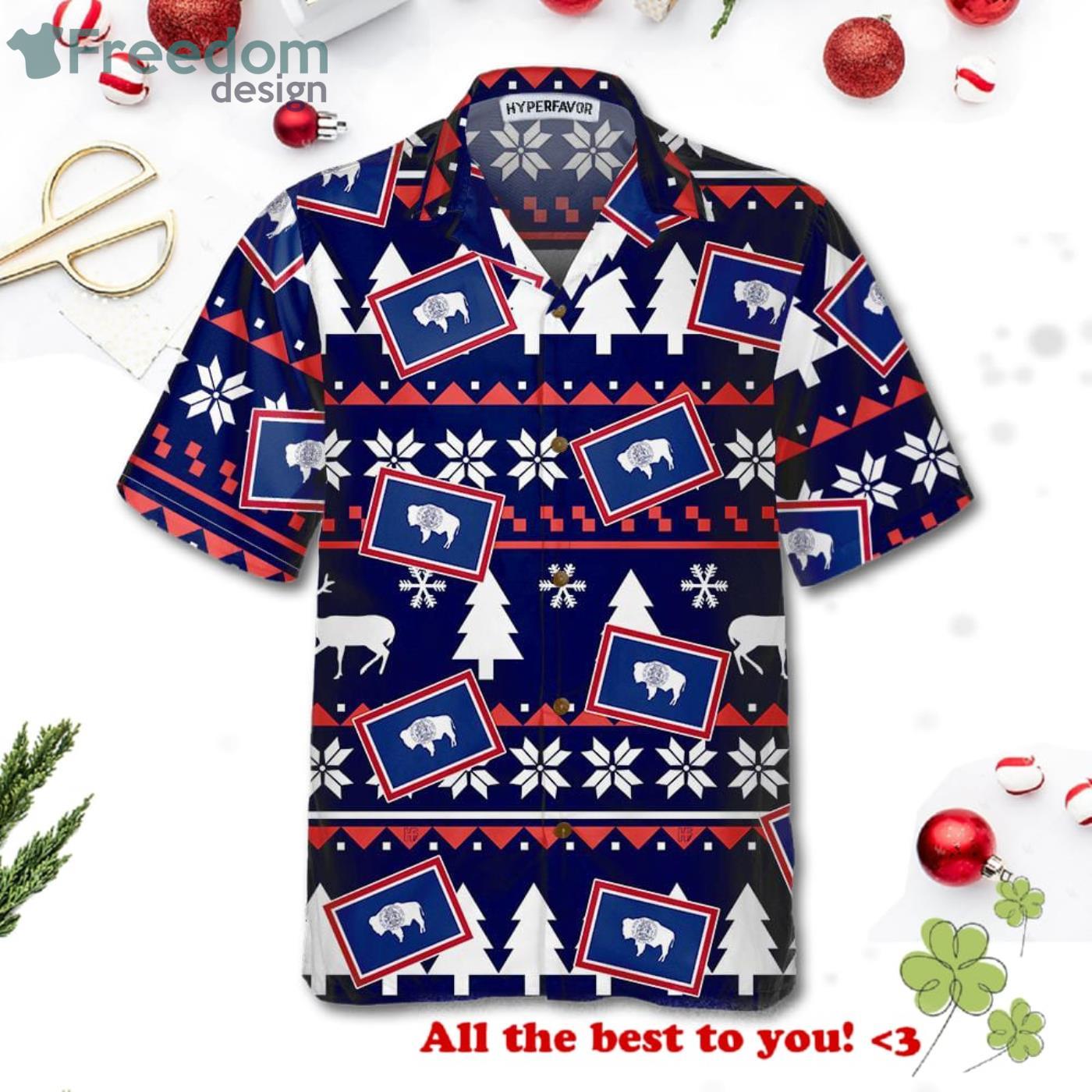 Wyoming Ugly Christmas Pattern Wyoming State Hawaiian Shirt Product Photo 3 Wyoming Ugly Christmas Pattern Wyoming State Hawaiian Shirt Product Photo 3