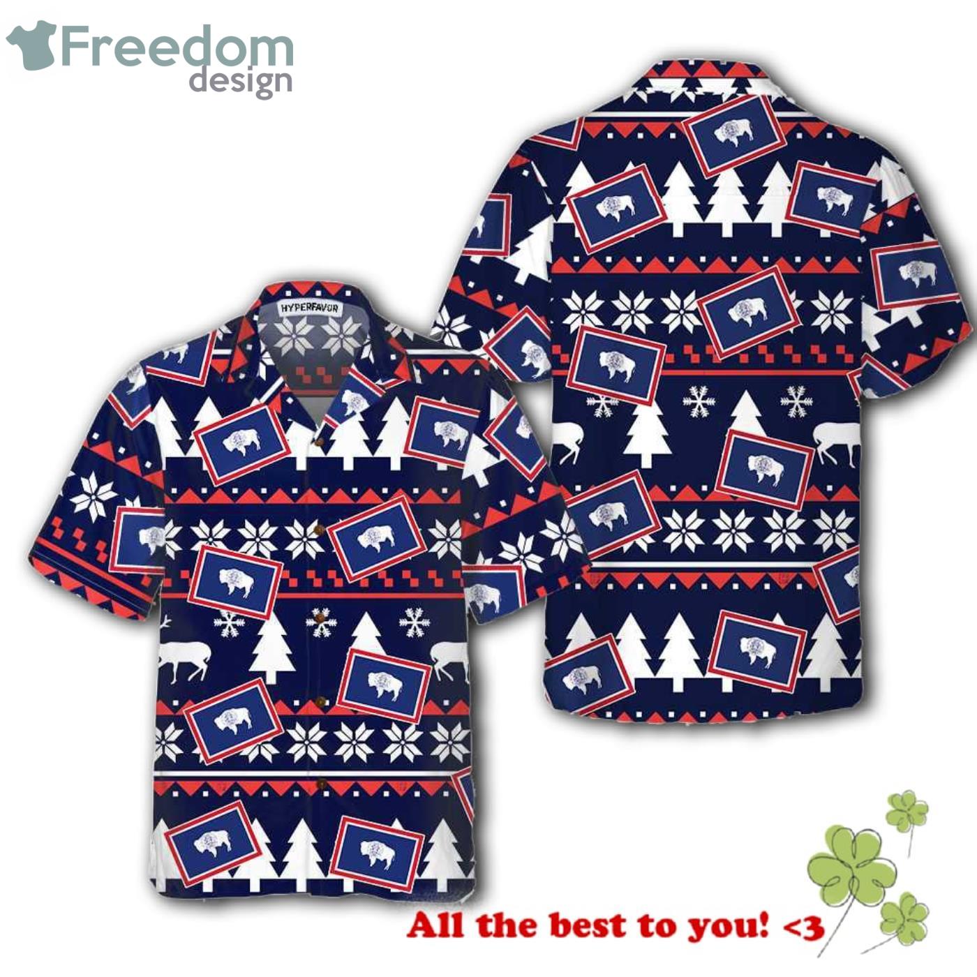 Wyoming Ugly Christmas Pattern Wyoming State Hawaiian Shirt Product Photo 1 Wyoming Ugly Christmas Pattern Wyoming State Hawaiian Shirt Product Photo 1