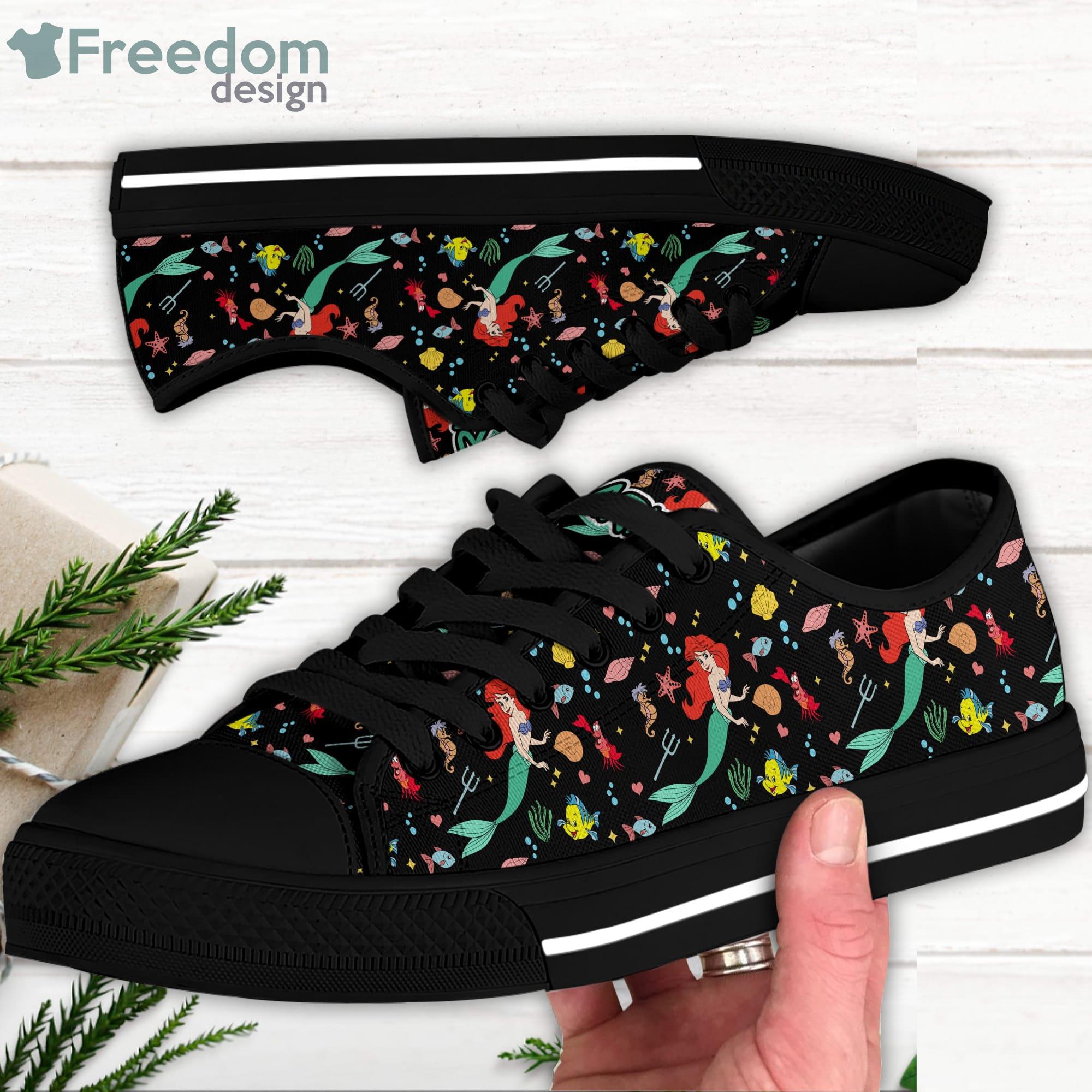 Ariel Princess Little Mermaid Patterns Disney Cartoon Sneakers Low Top Canvas Shoes Product Photo 2