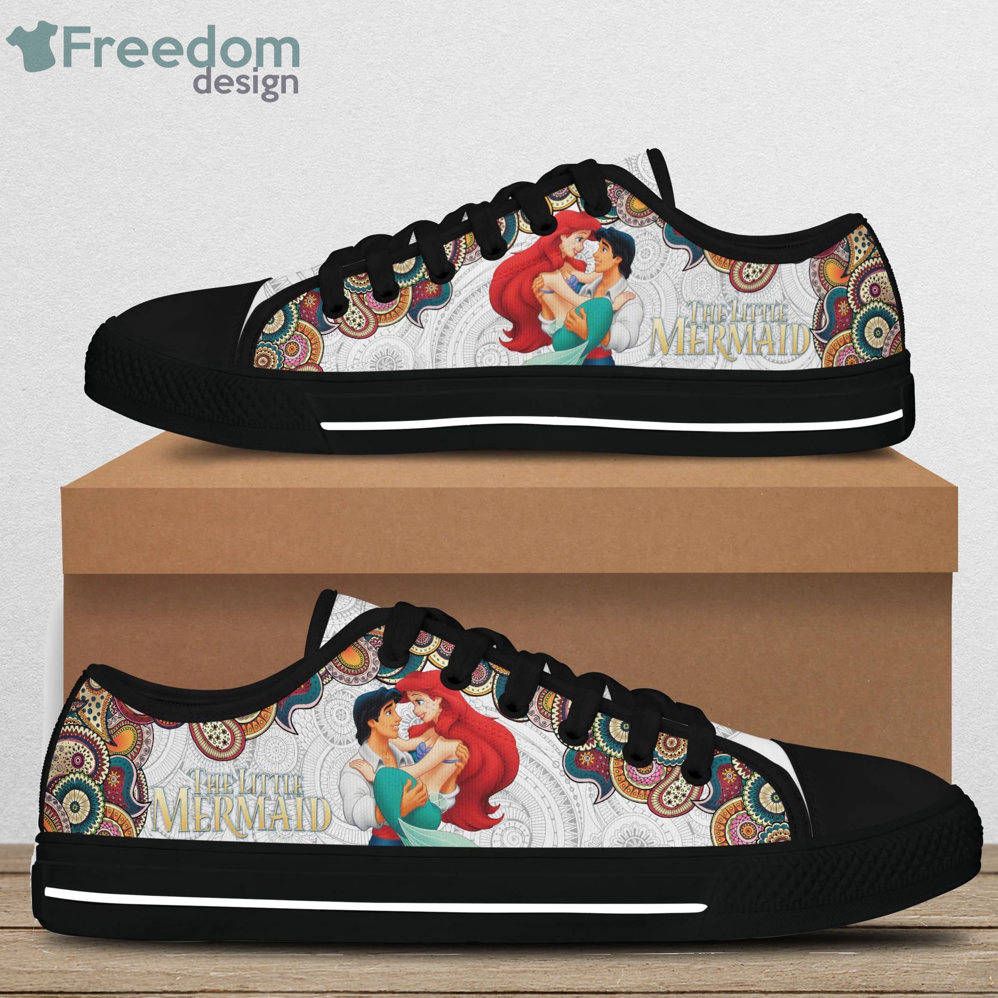 Ariel Princess Little Mermaid Patterns Green Disney Cartoon Sneakers Low Top Canvas Shoes Product Photo 2