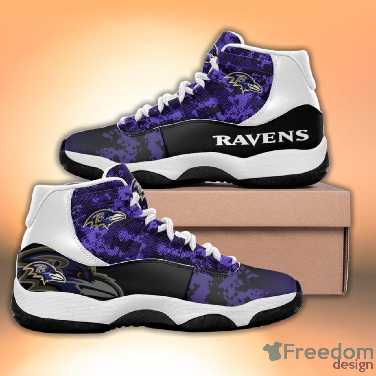 Baltimore Ravens Camo Pattern Air Jordan 13 Shoes For Fans