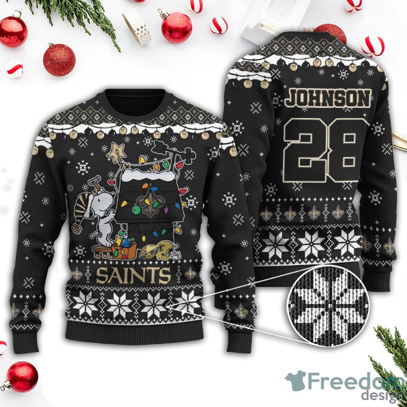 Personalized New Orleans Saints Custom Name And Number Ugly Christmas  Sweater 3D Gift For Men And Women