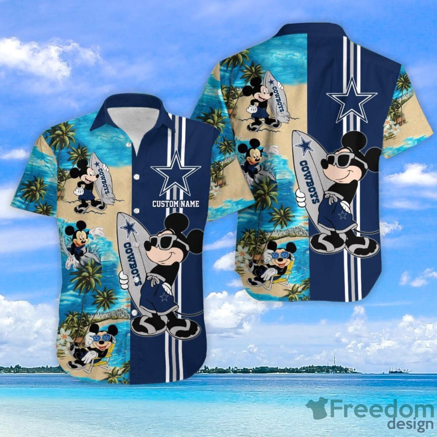 Nfl Dallas Cowboys Custom Name Mickey Mouse Surf Hawaiian Shirt