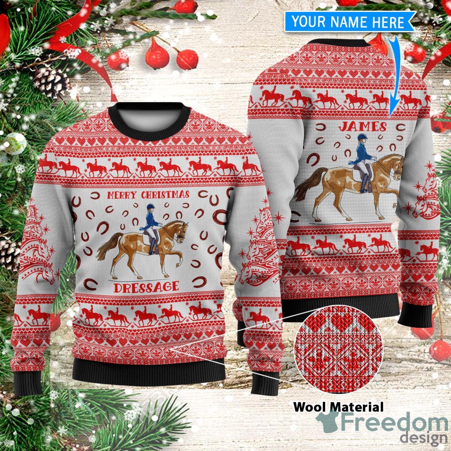 Dressage Personalized Name Christmas Gift Ugly Christmas Sweater image Dressage Personalized Name Christmas Gift Ugly Christmas Sweater Product Photo 2