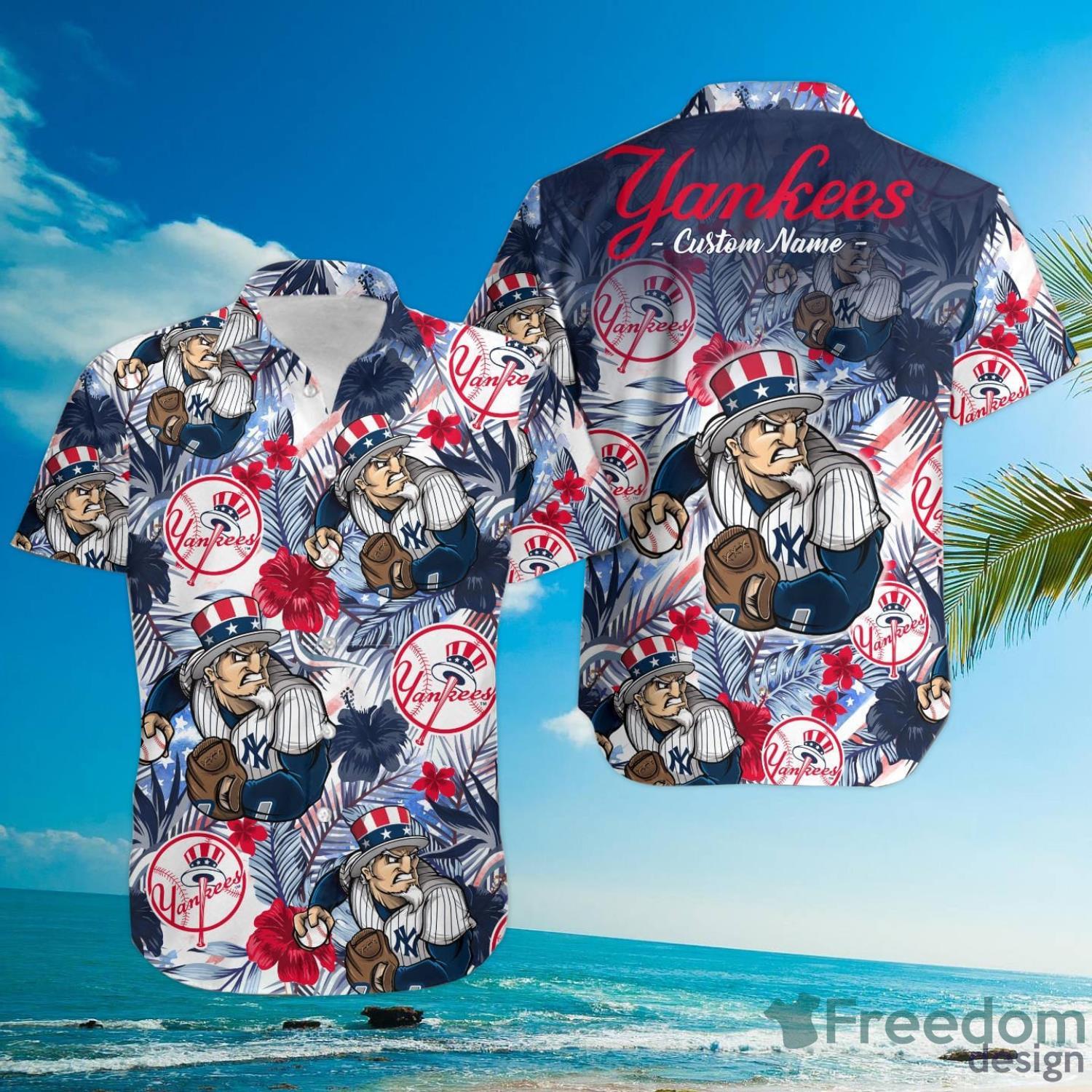 New York Yankees Tropical Floral Button Shirt - Reallgraphics