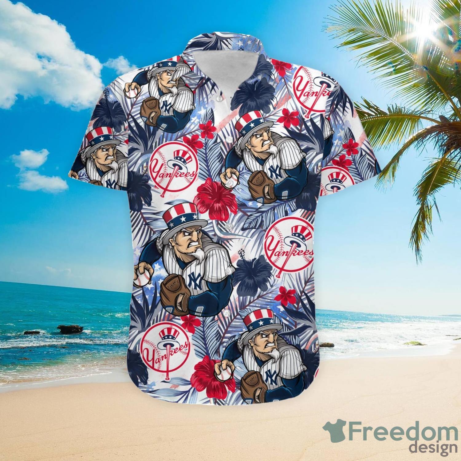 Funny New York Yankees Tropical Floral America Flag Custom Name Hawaiian  Shirt - Freedomdesign