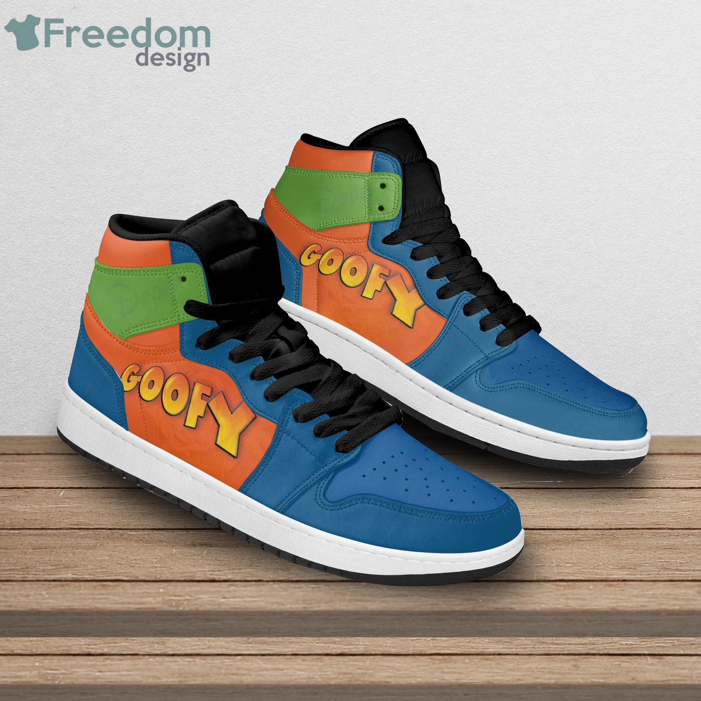 arve Ren og skær Fantasifulde Goofy Dog Orange Blue Green Colorblock Disney Cartoon Sneakers Boots Air  Jordan Hightop Shoes - Freedomdesign