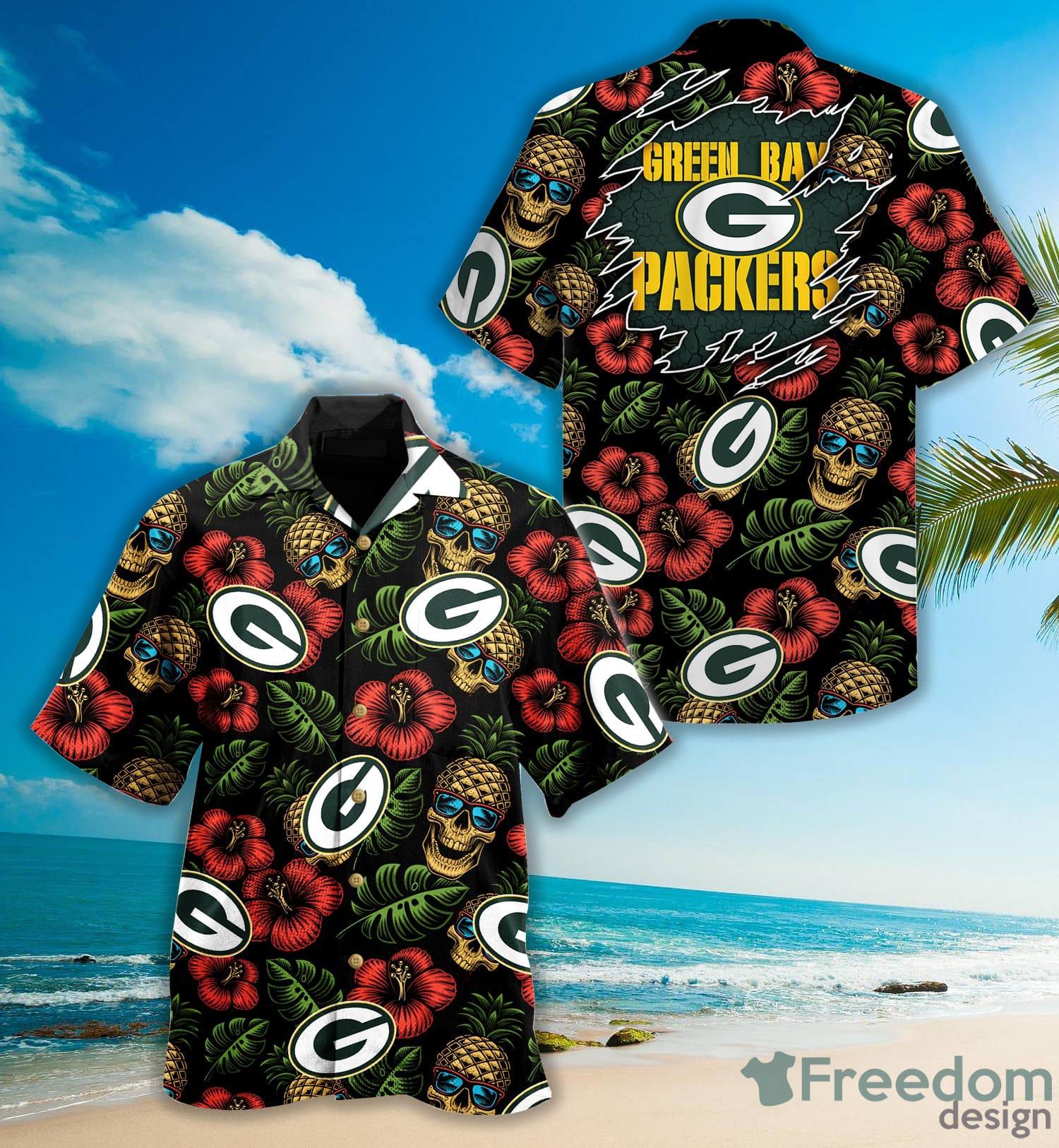 Green Bay Packers Nfl Color Hibiscus Button Up Hawaiian Shirt