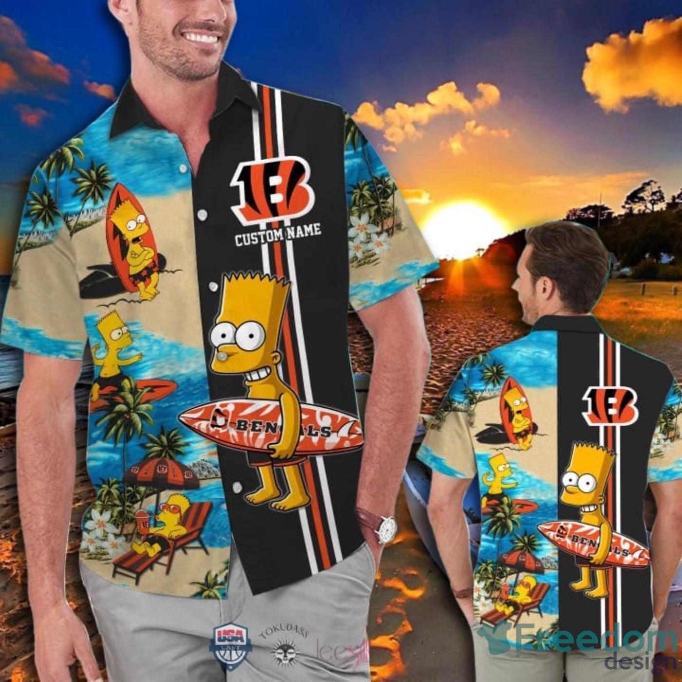 Cincinnati Bengals Simpsons Custom Name Hawaiian Shirt - Freedomdesign