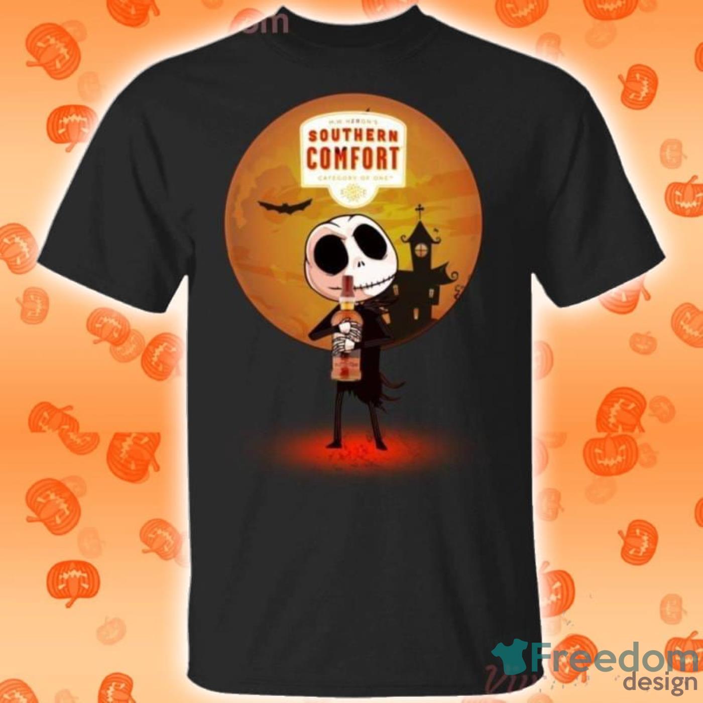 Jack Skellington Holding Southern Comfort American Whisky Halloween T-Shirt Product Photo 1 Jack Skellington Holding Southern Comfort American Whisky Halloween T-Shirt Product Photo 1