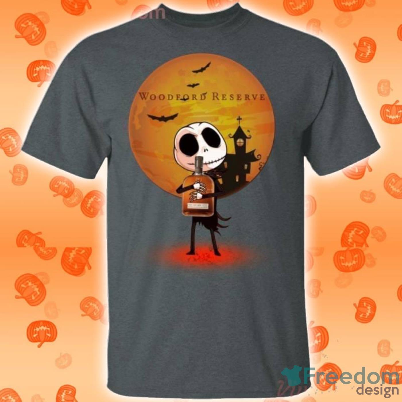 Jack Skellington Holding Woodford Reserve Bourbon Whisky Halloween T Shirt image Jack Skellington Holding Woodford Reserve Bourbon Whisky Halloween T-Shirt Product Photo 2