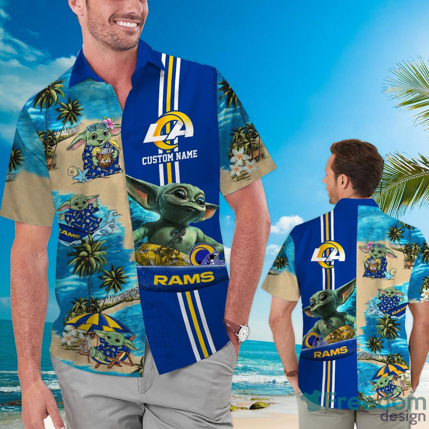 Los Angeles Rams Baby Yoda Custom Name Hawaiian Shirt - Freedomdesign