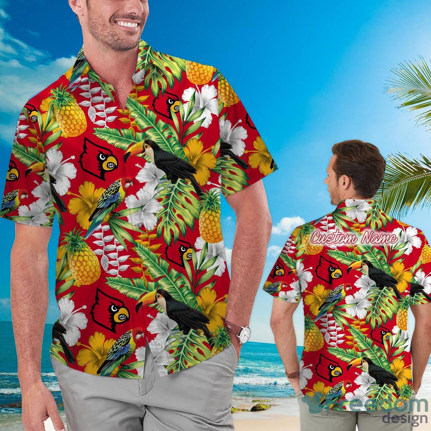 Louisville Cardinals Tropical Floral Custom Name Aloha Hawaiian Shirt