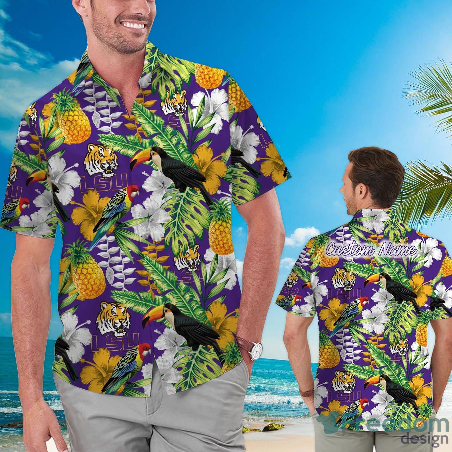 LSU Tigers Tropical Floral Custom Name Aloha Hawaiian Shirt