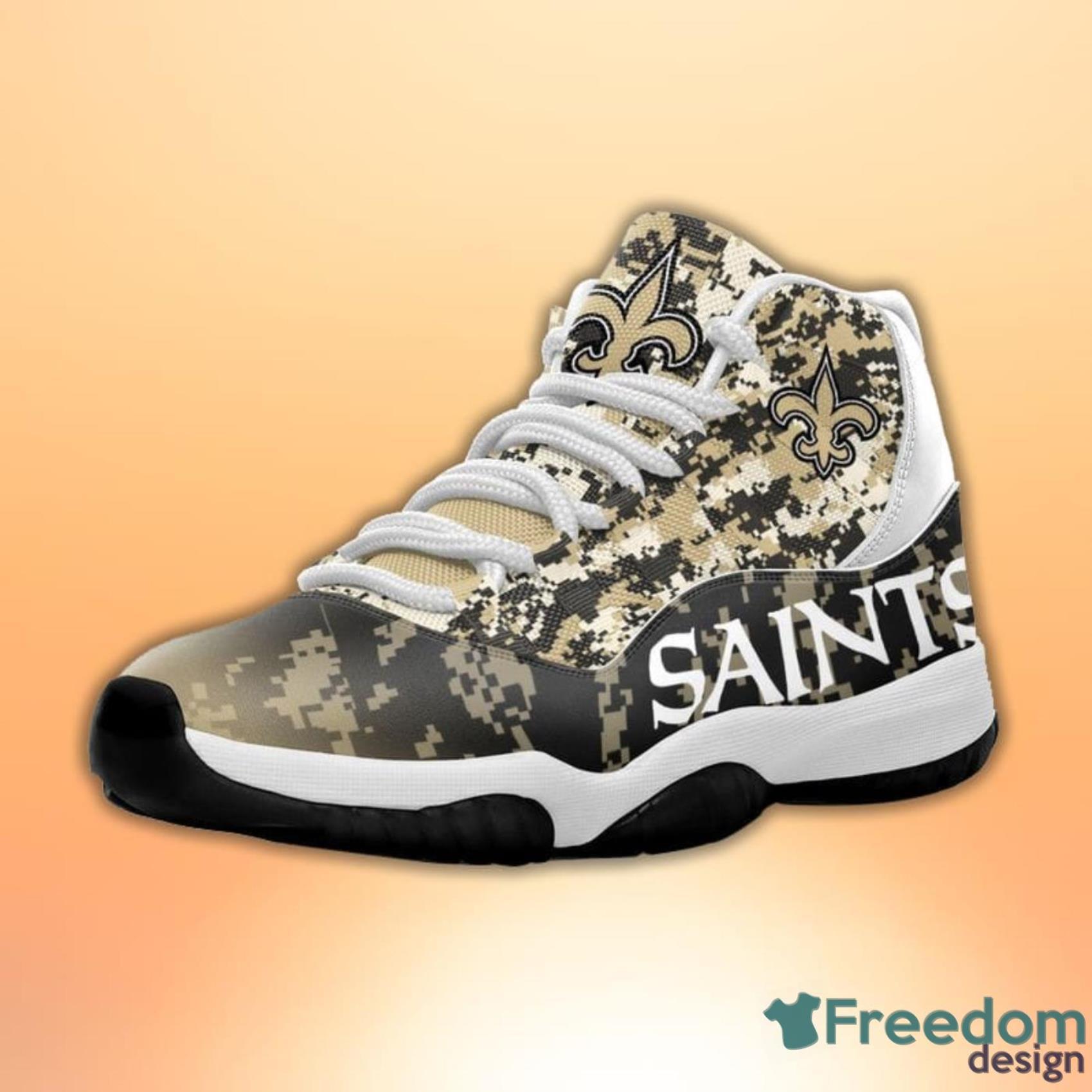 New Orleans Saints Camo Personalized Air Jordan 4 Shoes - The