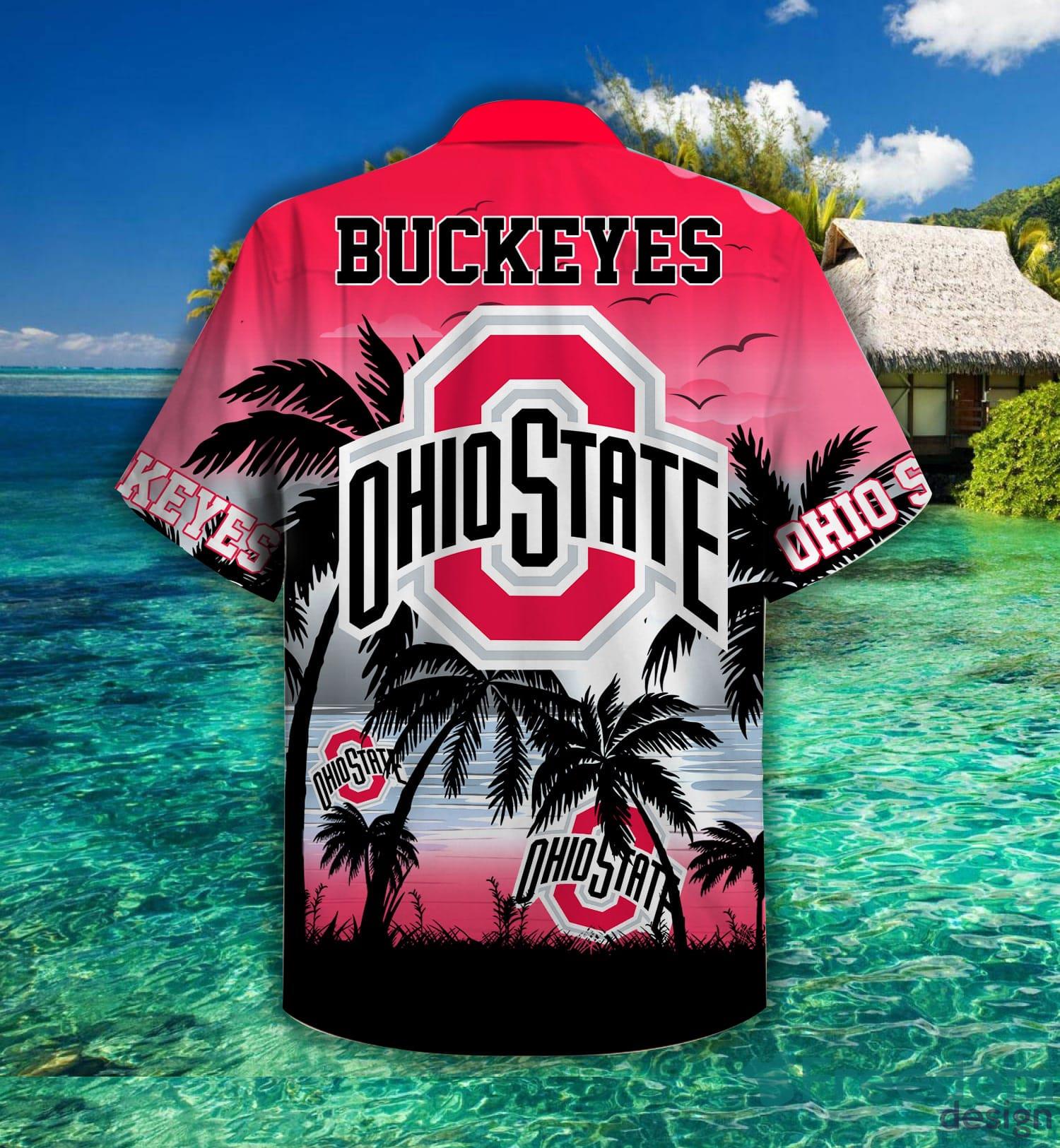 Ohio State Buckeyes Palm Tree Hawaiian Shirt For Fans image Ohio State Buckeyes Palm Tree Hawaiian Shirt For Fans Product Photo 2