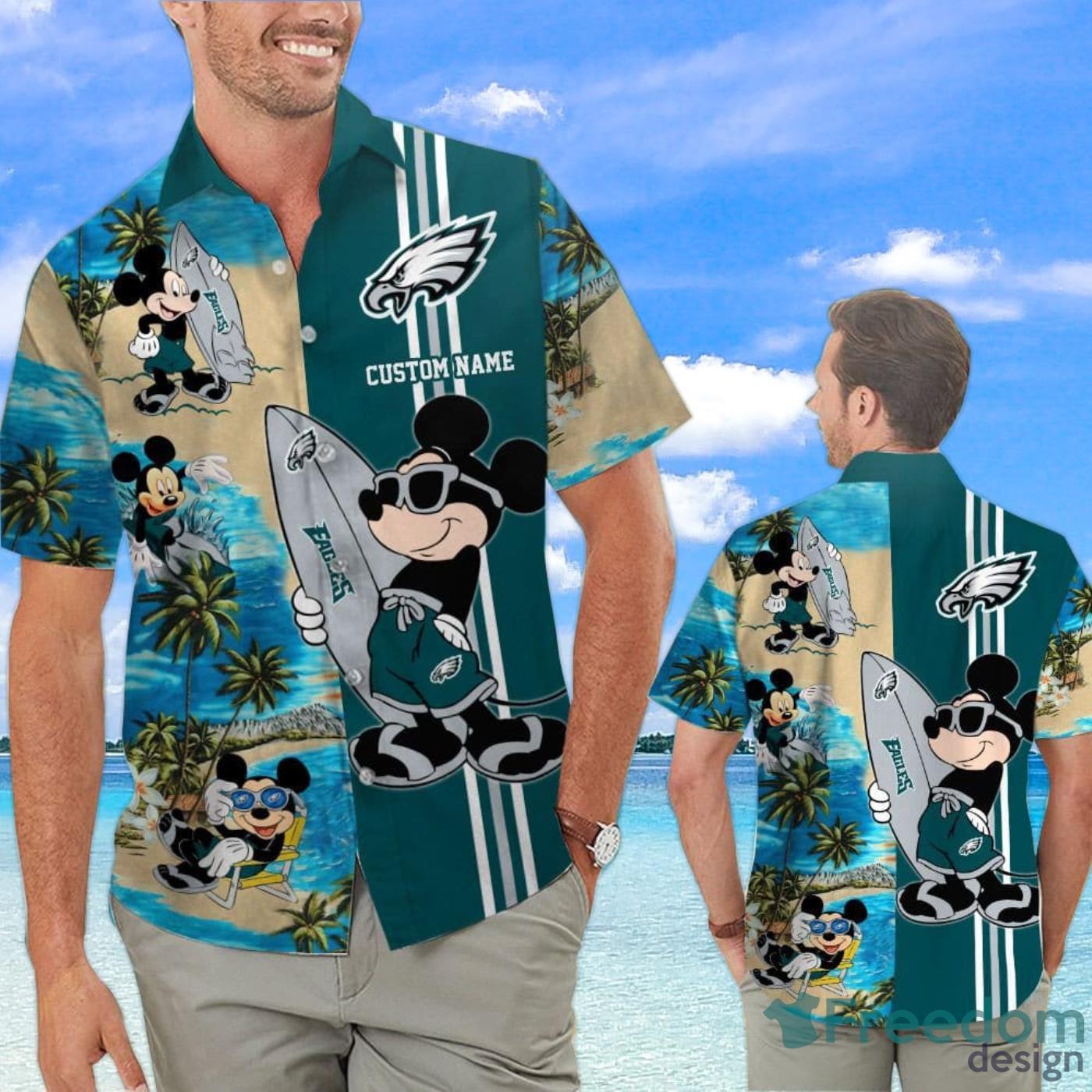 Philadelphia Eagles Mickey Surfing Lover Custom Name Hawaiian Shirt -  Freedomdesign