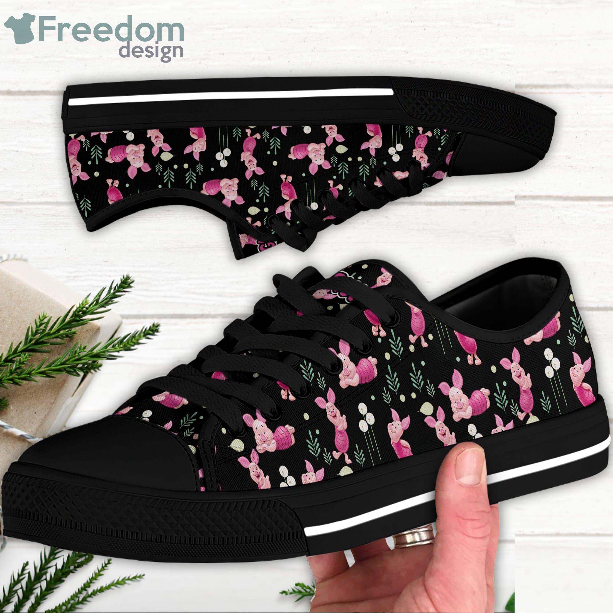 Piglet Leaf Pink Black and White Pattern Disney Cartoon Sneakers Low Top Canvas Shoes Product Photo 2