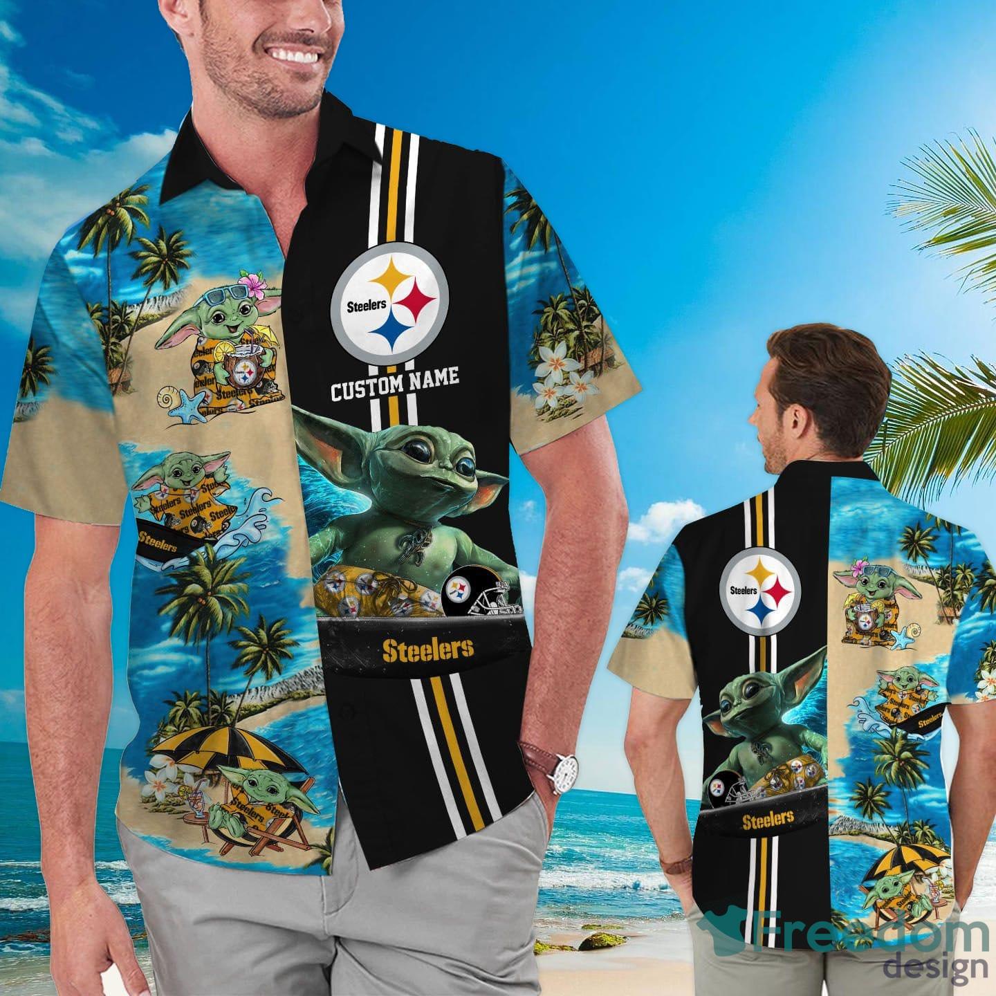 Pittsburgh Steelers Baby Yoda Custom Name Hawaiian Shirt