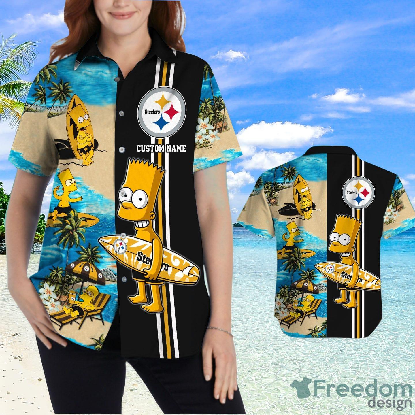 NFL Pittsburgh Steelers Custom Name American Flag Short Sleeve Hawaiian  Shirt And Short