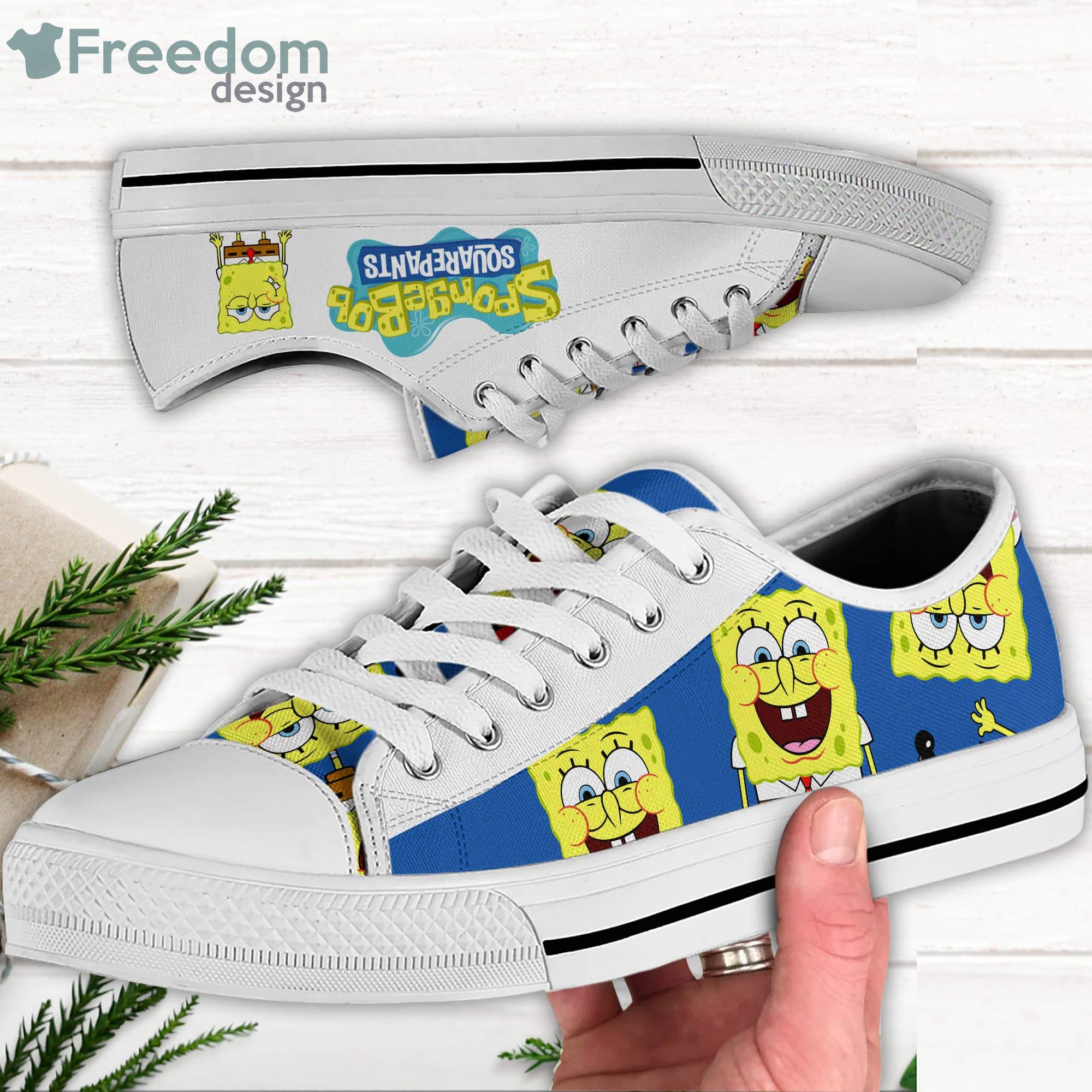 Sponge Bob Squarepants Blue Yellow Pattern Disney Cartoon Sneakers Low Top Canvas Shoes Product Photo 2