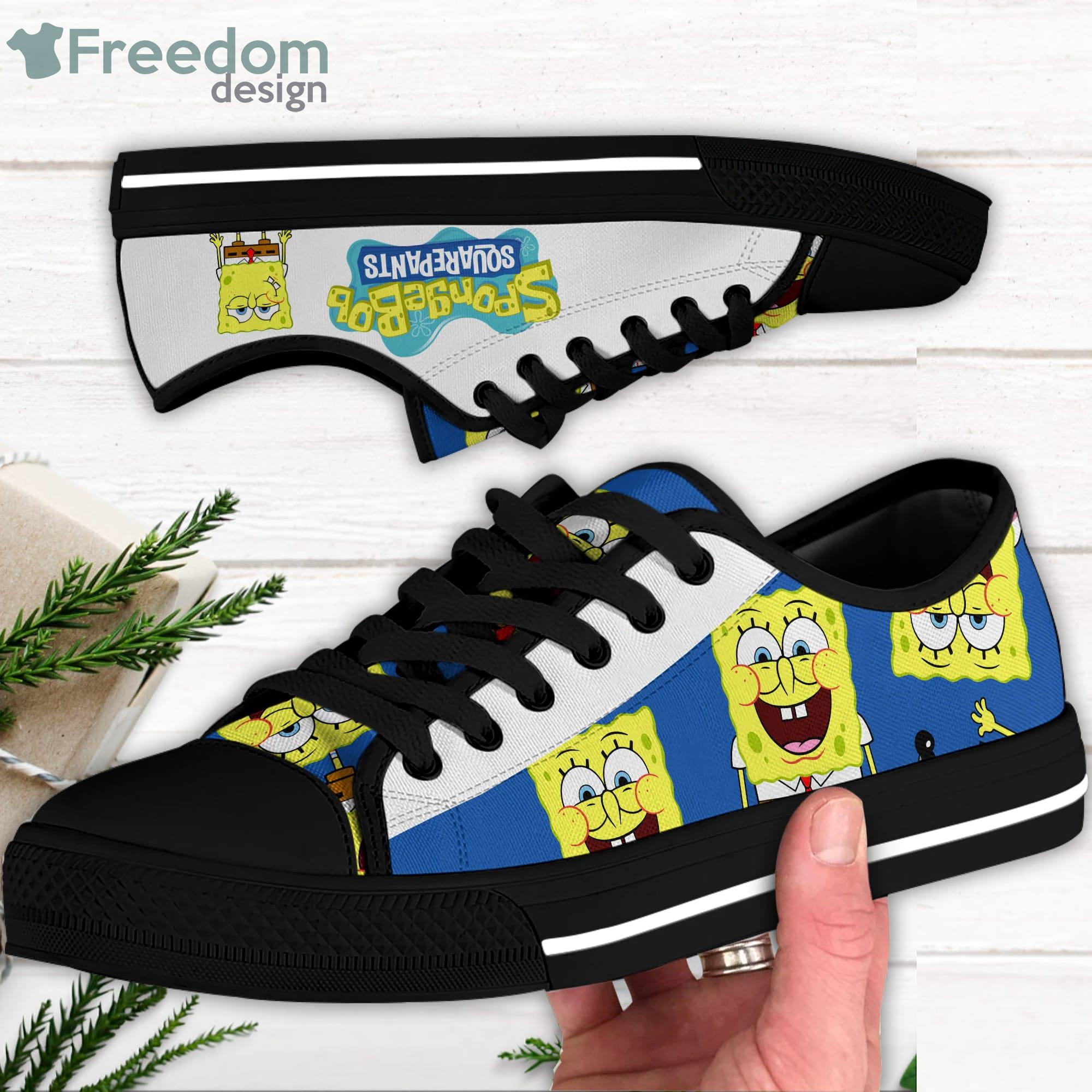 Sponge Bob Squarepants Blue Yellow Pattern Disney Cartoon Sneakers Low Top Canvas Shoes Product Photo 1