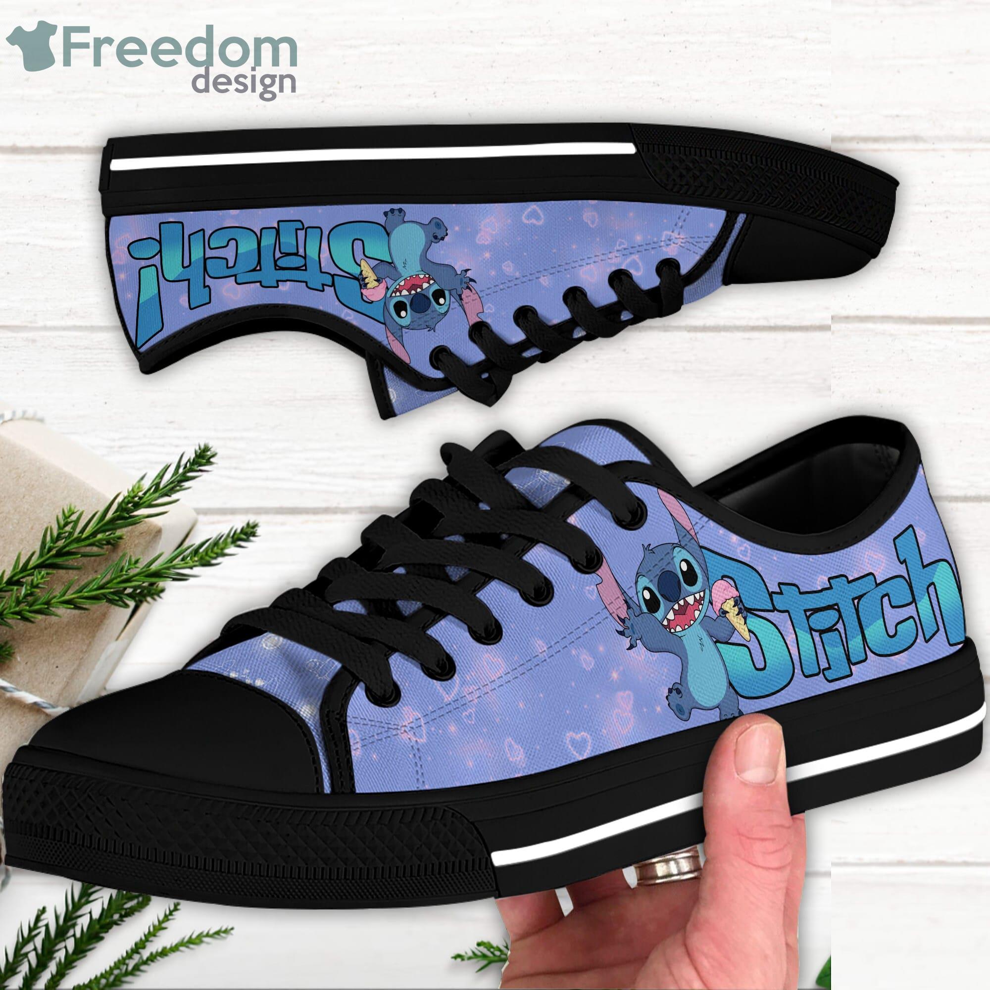 Stitch Pink Hearts Blue Patterns Green Disney Cartoon Sneakers Low Top Canvas Shoes Product Photo 2