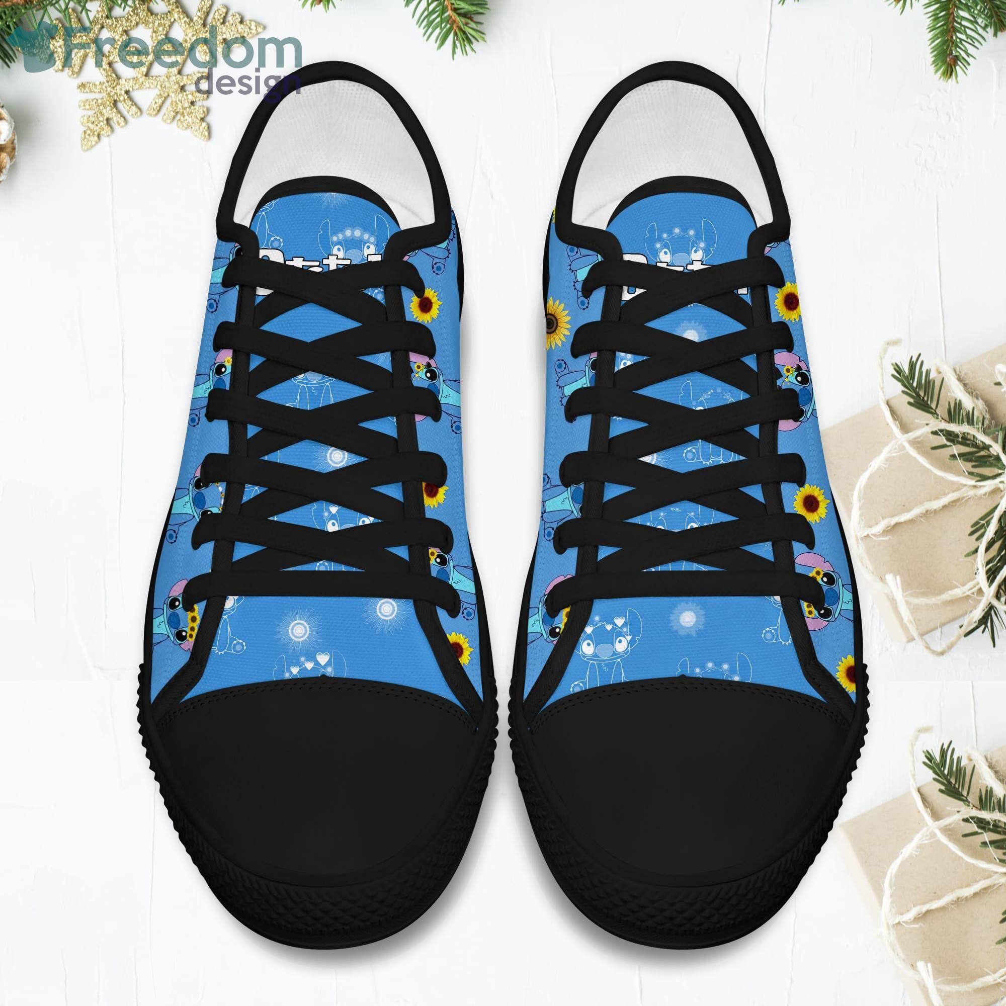 Stitch Sunflowers Blue Black White Disney Cartoon Sneakers Low Top Canvas Shoes Product Photo 3 Stitch Sunflowers Blue Black White Disney Cartoon Sneakers Low Top Canvas Shoes Product Photo 3