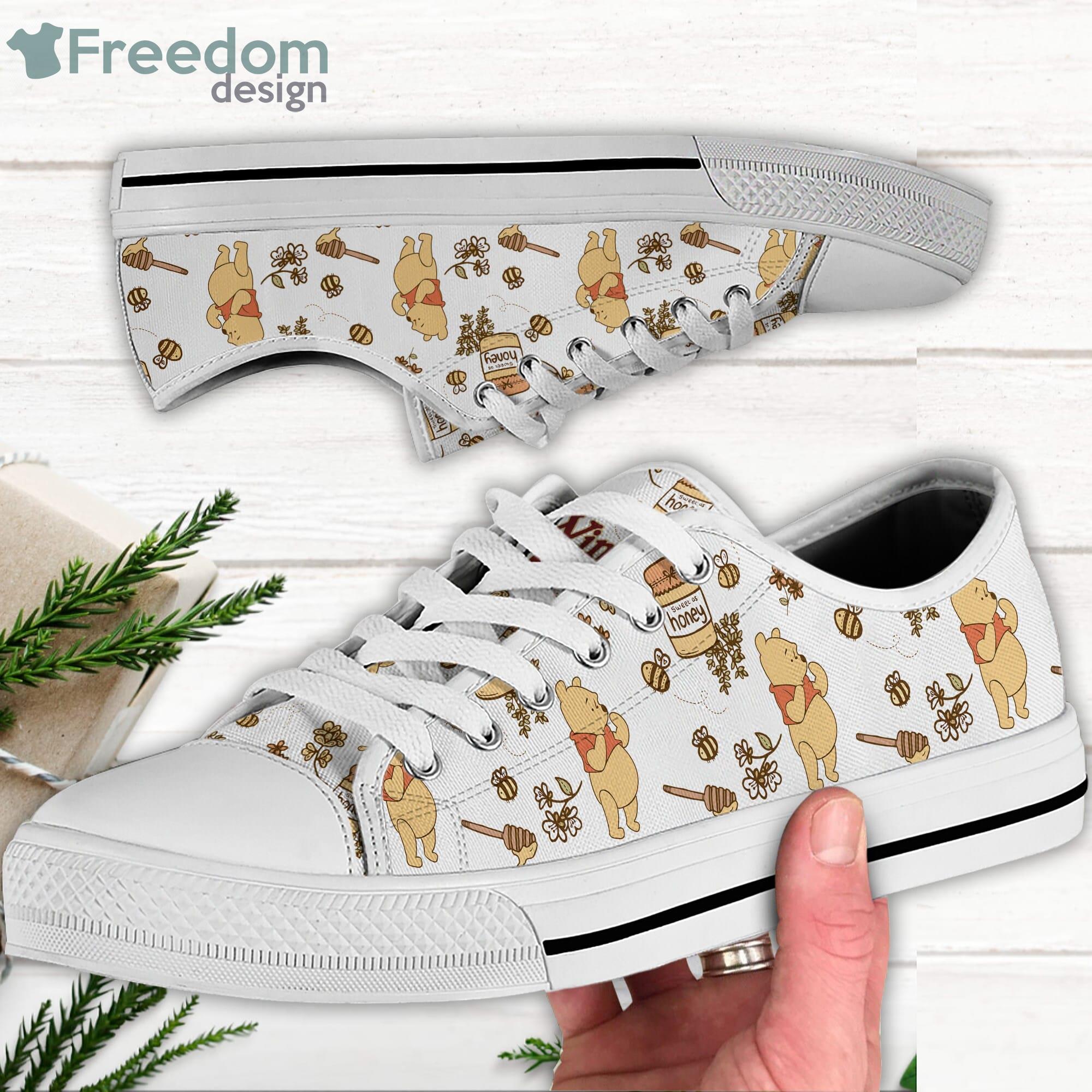 Winne Pooh and Bees Honey Jar Yellow Disney Cartoon Sneakers Low Top Canvas Shoes Product Photo 1