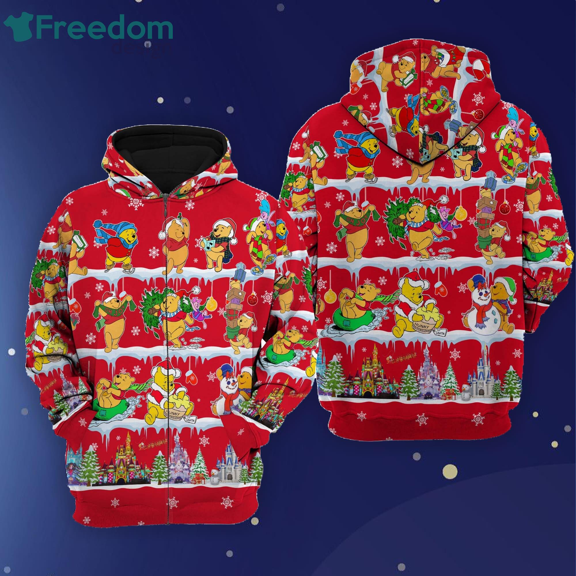 Winne The Pooh Red Christmas Disney Cartoon Hoodie Zip Hoodie Product Photo 1