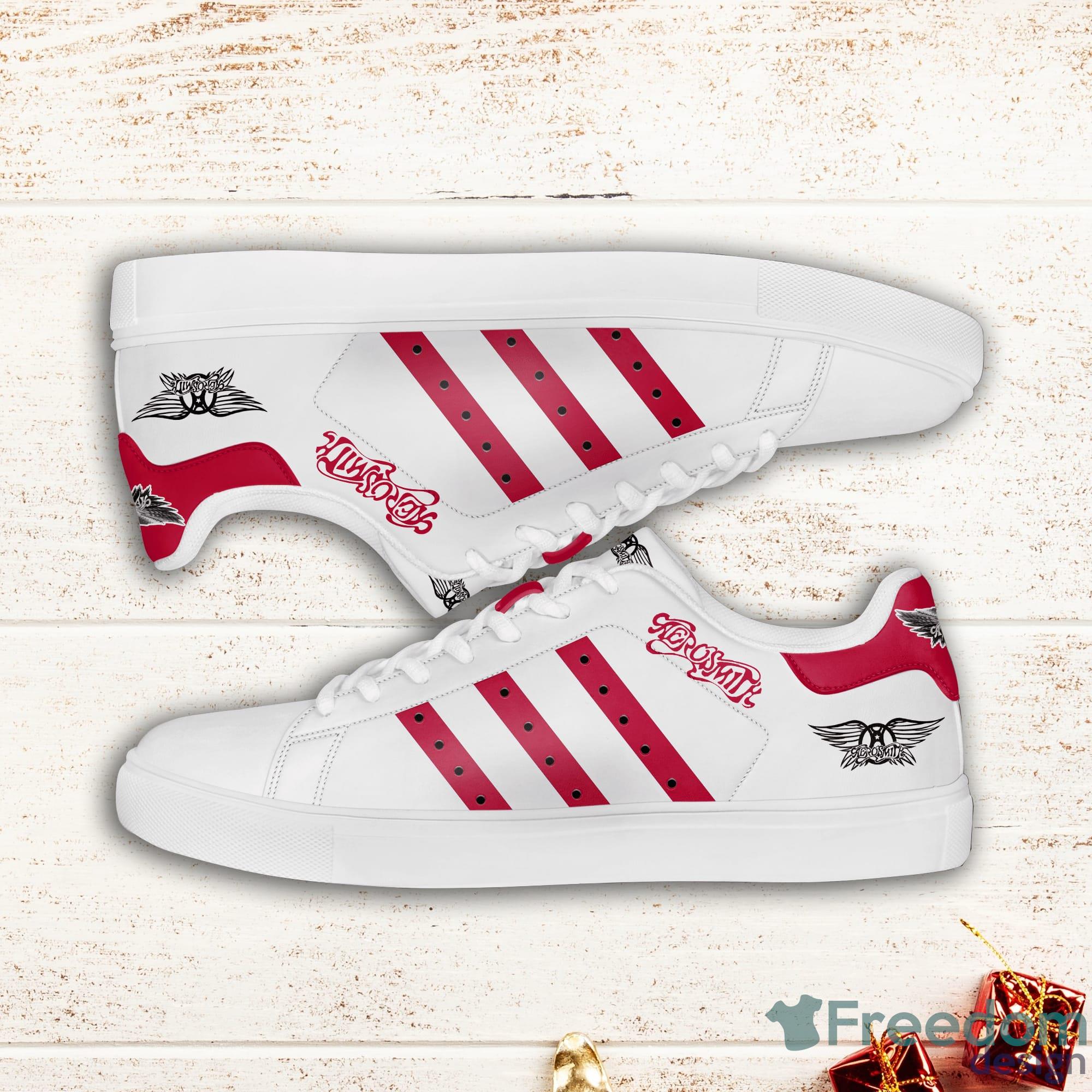Aerosmith Pink Striped Stan Smith White Low Top Skate Shoes Product Photo 1