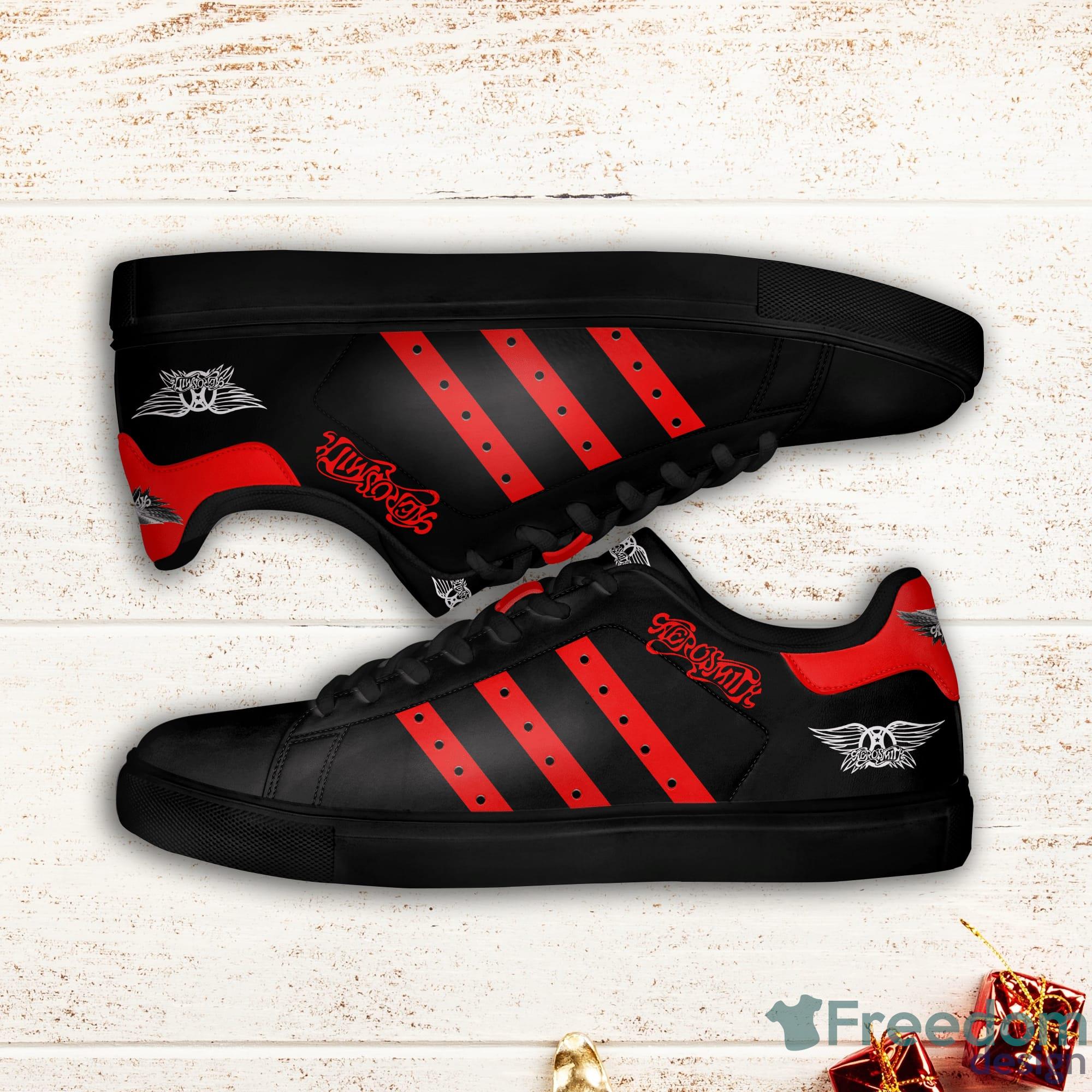 Aerosmith Red Striped Stan Smith Black Low Top Skate Shoes Product Photo 2