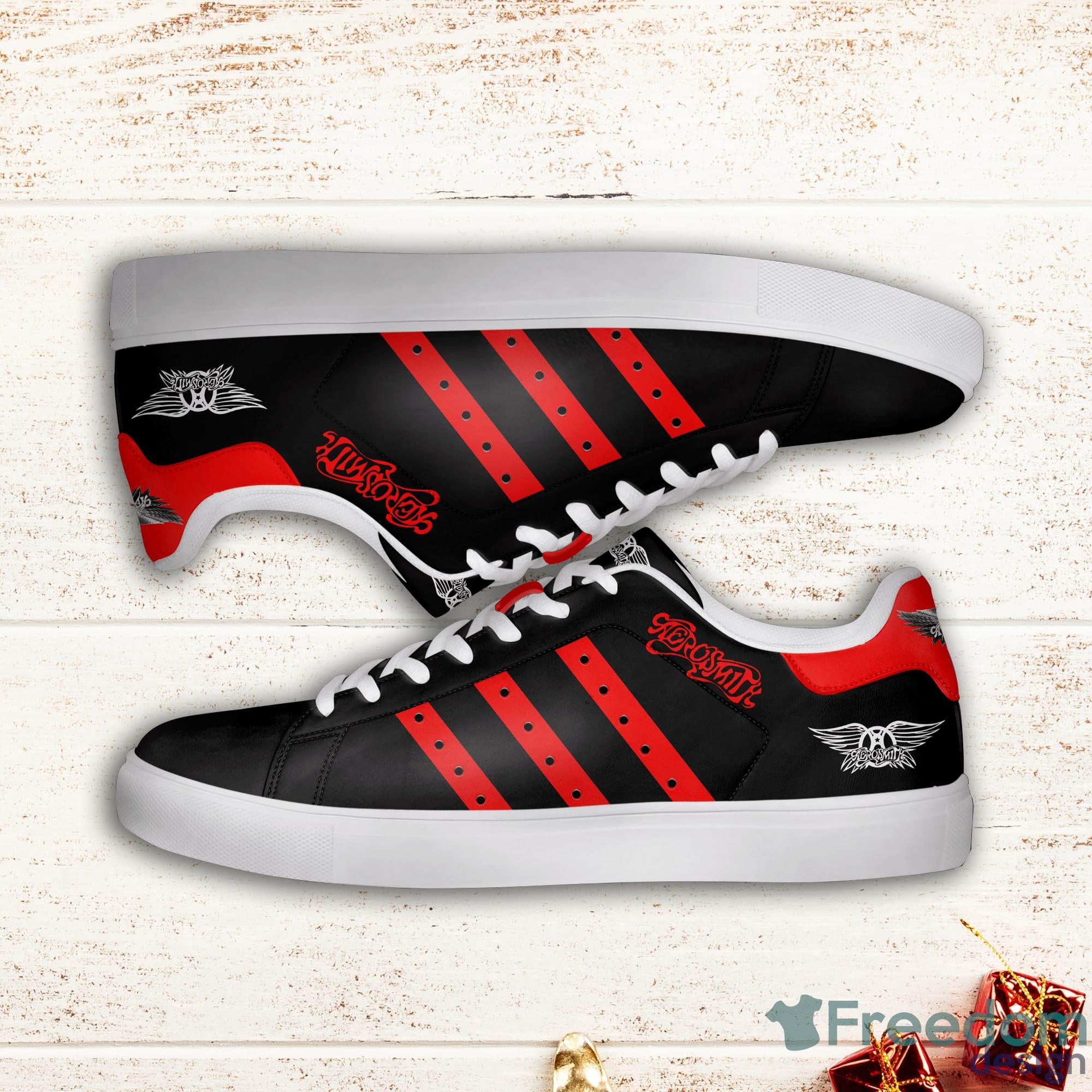 Aerosmith Red Striped Stan Smith Black Low Top Skate Shoes Product Photo 1
