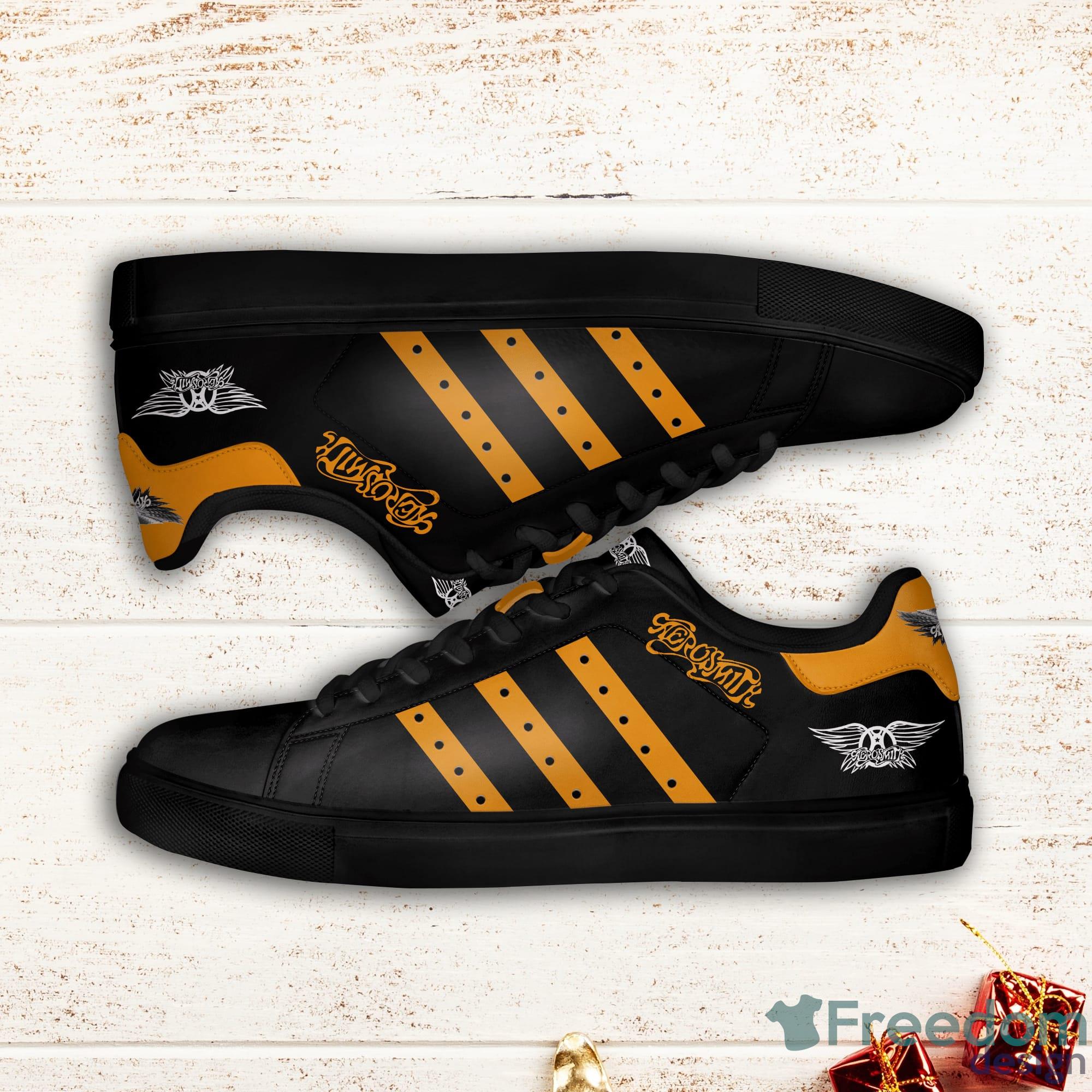 Aerosmith Yellow Striped Stan Smith Black Low Top Skate Shoes Product Photo 2