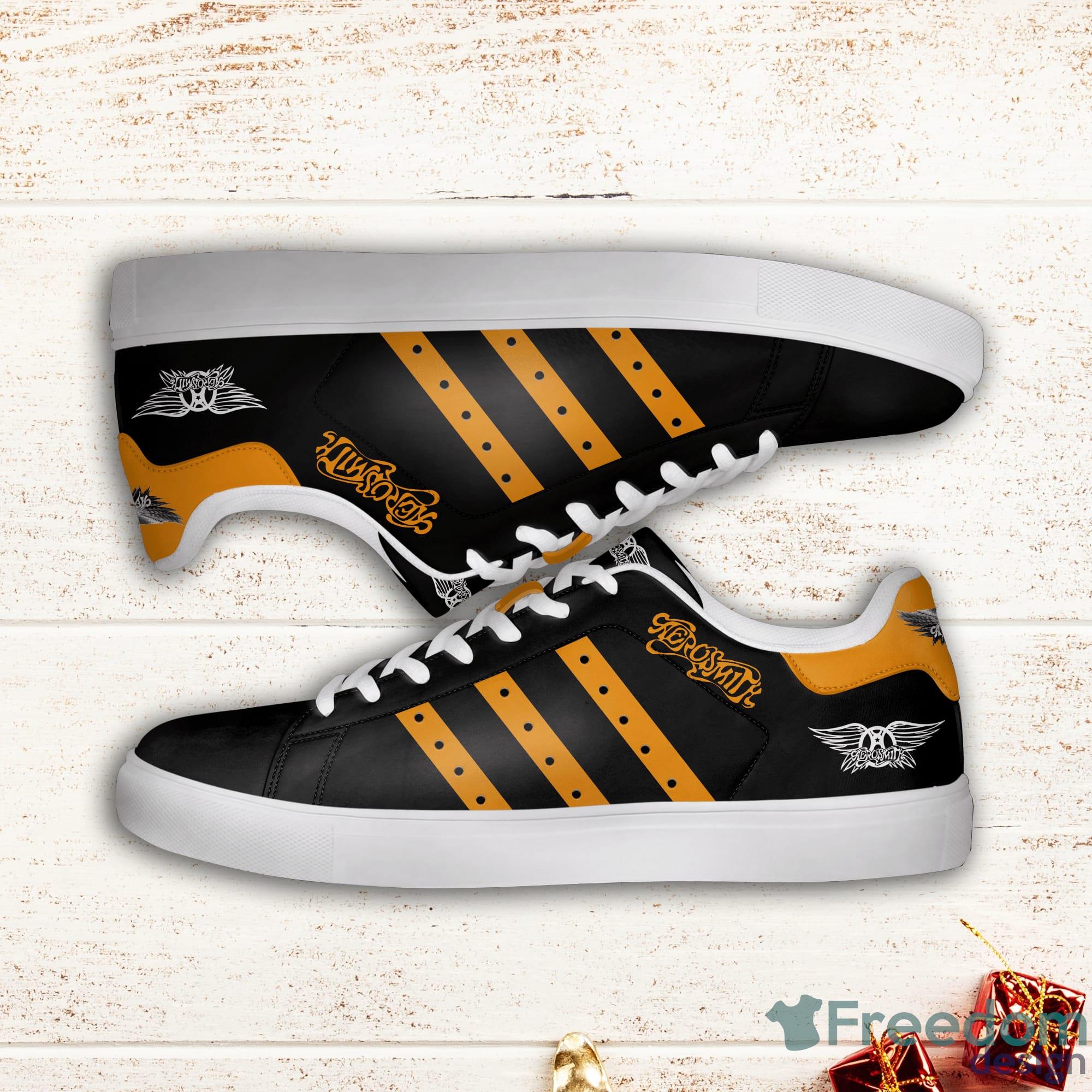 Aerosmith Yellow Striped Stan Smith Black Low Top Skate Shoes Product Photo 1