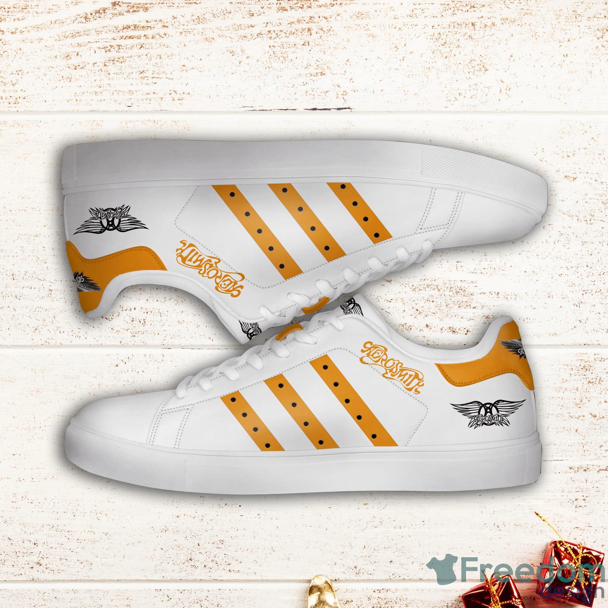 Aerosmith Yellow Striped Stan Smith White Low Top Skate Shoes Product Photo 1 Aerosmith Yellow Striped Stan Smith White Low Top Skate Shoes Product Photo 1